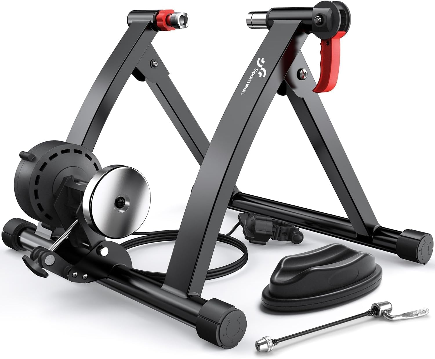 Sportneer Bike Trainer: Magnetic Stationary Bicycle Trainers for 26-28" & 700C Wheels - Adjustable 6 Level Bike Trainer Stand for Indoor Riding with Quick Release Lever & Front Wheel Riser Block