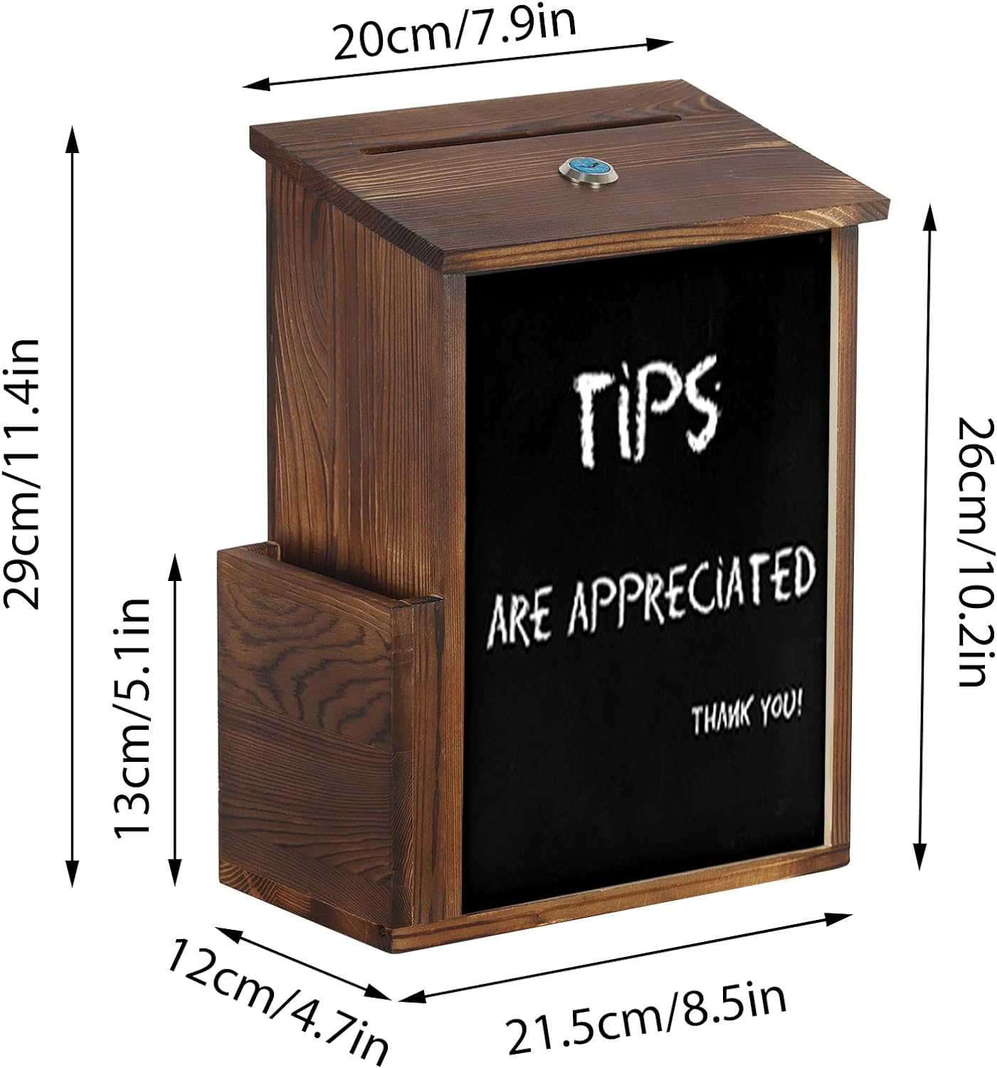 Lockable Suggestion Box: Wooden Charity Donation Boxes Wall Mounted Comment Ballot Box with Secure Lock Card Holder and Writing Blackboard image number 6