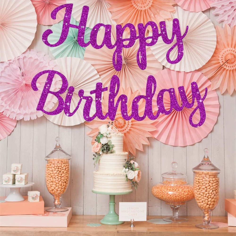 Cursive Glitter Happy Birthday Banner, 10 Feet Birthday Party Decorations HBD Sign Decor (Hot Pink) image number 6