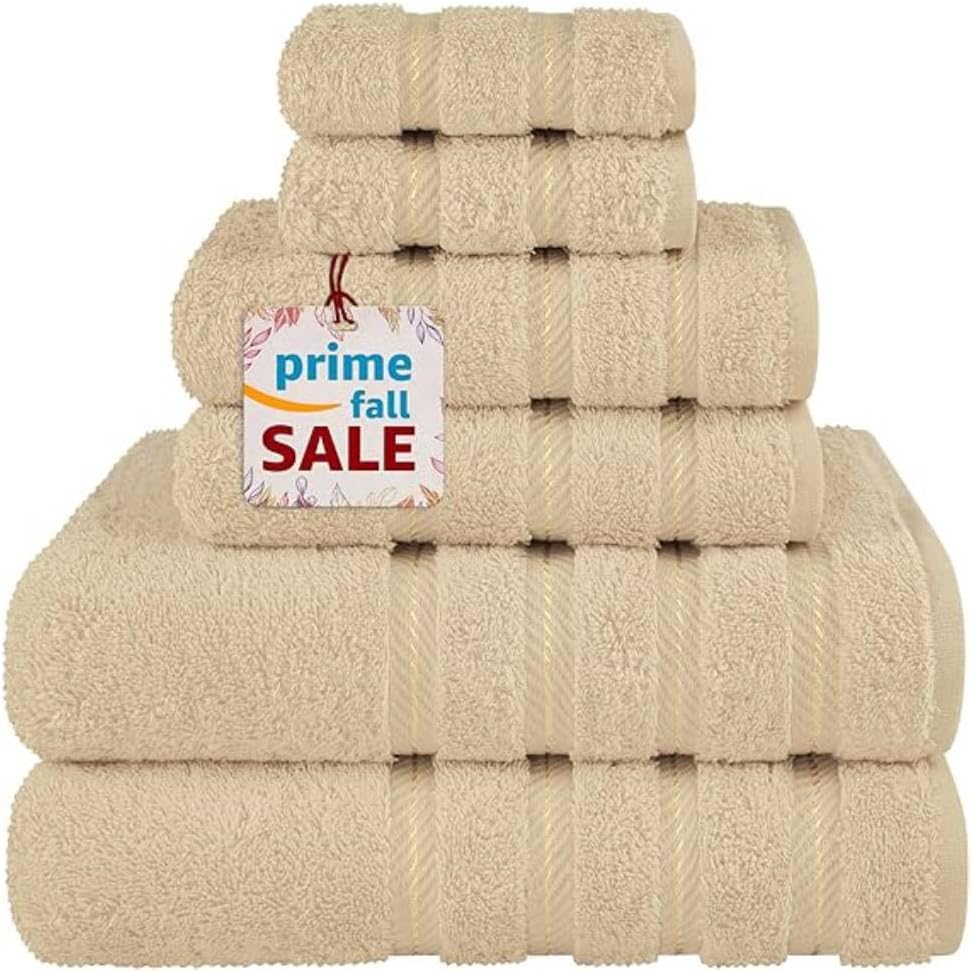 Safi plus 6 Pieces Luxury Towel Sets with 2 Bath Towels,2 Hand Towels, and 2 Washcloths | 00% Combed Cotton Ultra Soft Highly Absorbent 600 GSM | Softness Quick Dry & Daily Use (Beige)