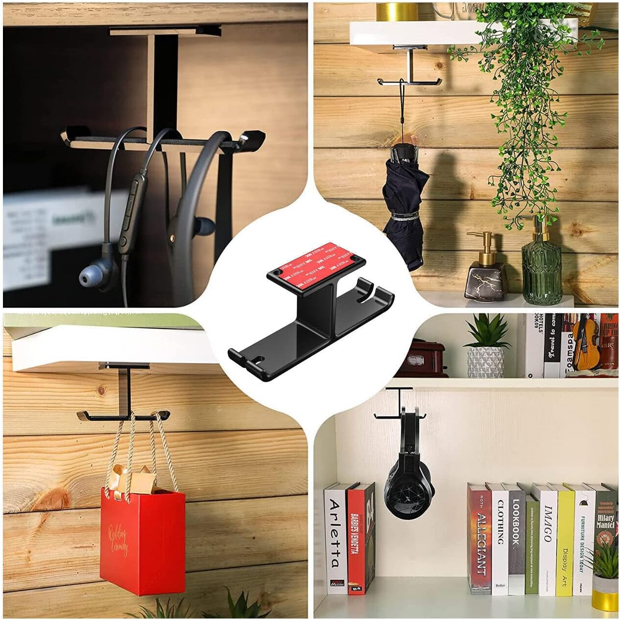 AIMALL Universal DJ Headphone Hanger Hook - Dual Headset Mount Holder under Desk with Cable Organizer, Sturdy Aluminum Alloy, Easy Installation - Silver image number 2