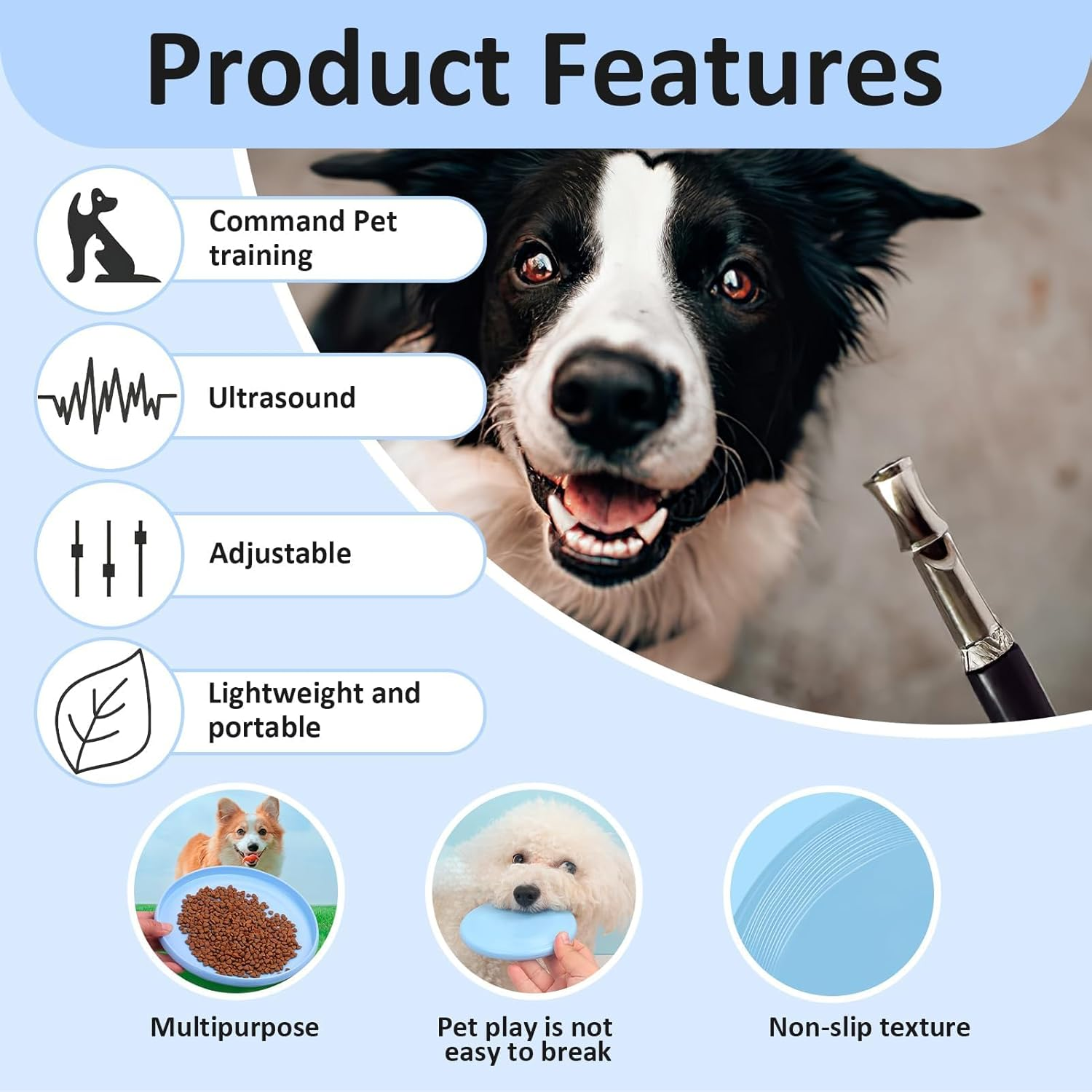 3 Pcs Dog Whistle Frisbee, Adjustable Ultrasonic Silent Dog Whistles to Stop Barking Neighbors Dog Flying Disc Puppy Flyer Toy React Faster Training Interactive Toys for Small Medium Dog (Blue)