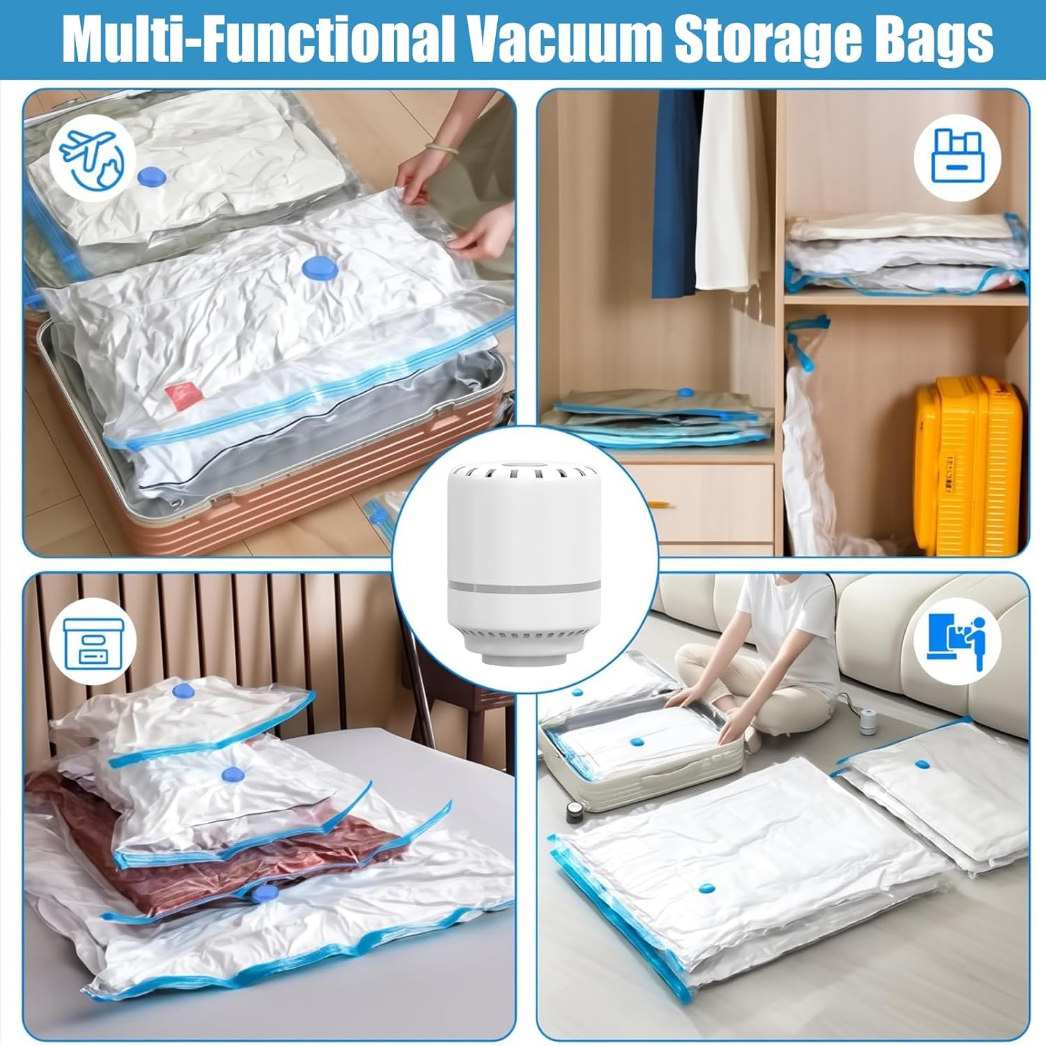 26 Combo Vacuum Storage Bags with Electric Pump,Travel Garment Bags(4 Jumbo, 4 Large, 6 Medium, 6 Small, 6 Roll),Travel Clothes Space Saver Bags,Bags for Clothes & Bedding image number 5