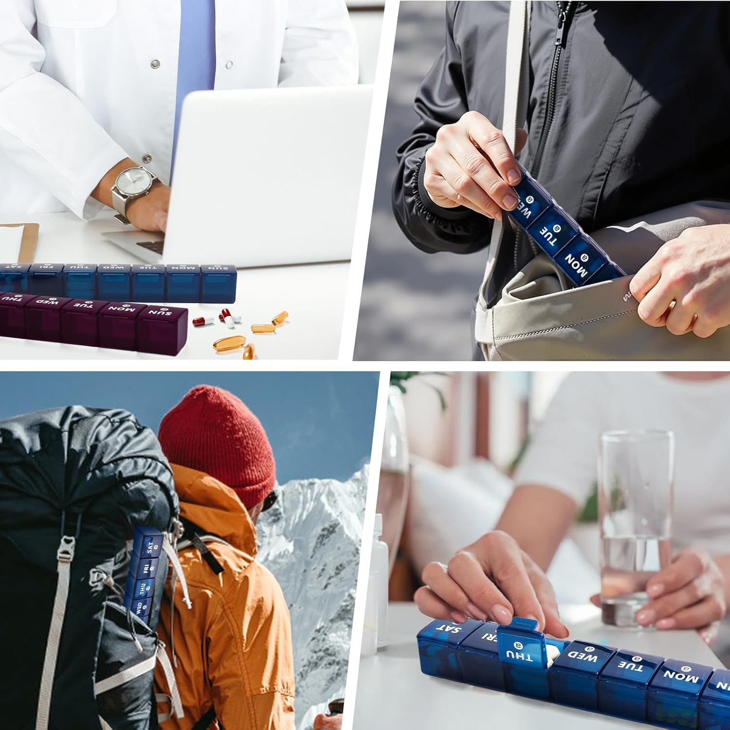 Weekly Extra Large Pill Organiser for Travel 2Pack, 2Week Pill Boxes and Organizer,Big Compartments Pill Case,7Day XL Medication Organiser Dispenser for Fish Oils Vitamin Holder Supplement (Blue,Purple) image number 3