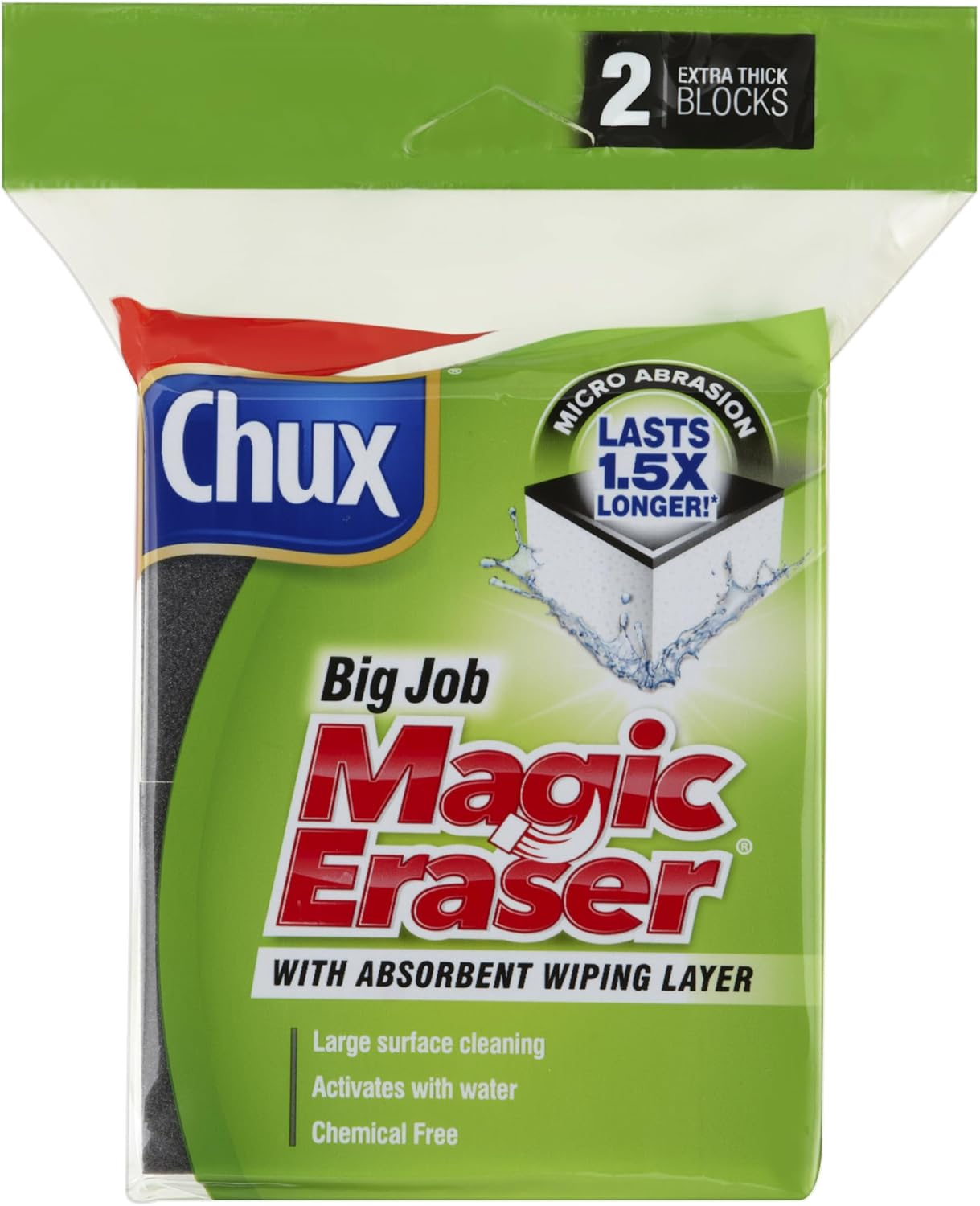 Chux Magic Eraser Big Job, Extra Thick Cleaning Pad with Absorbent Wiping Layer, 2 Count image number 2