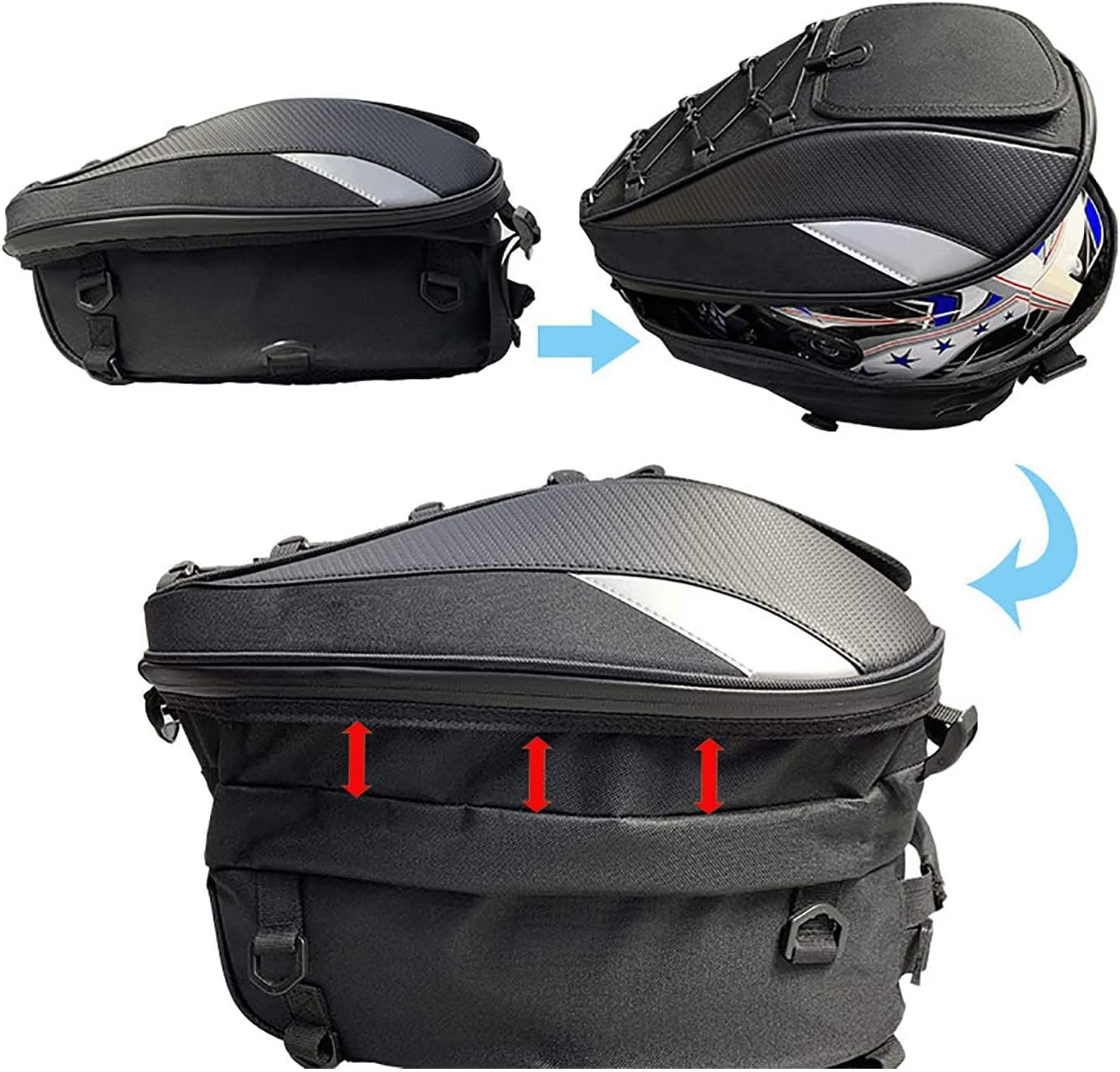 Dual Use Motorcycle Helmet Bag - Waterproof Seat Bag for Motorbike Full Face Helmet - Includes One Extra Cargo Net image number 4