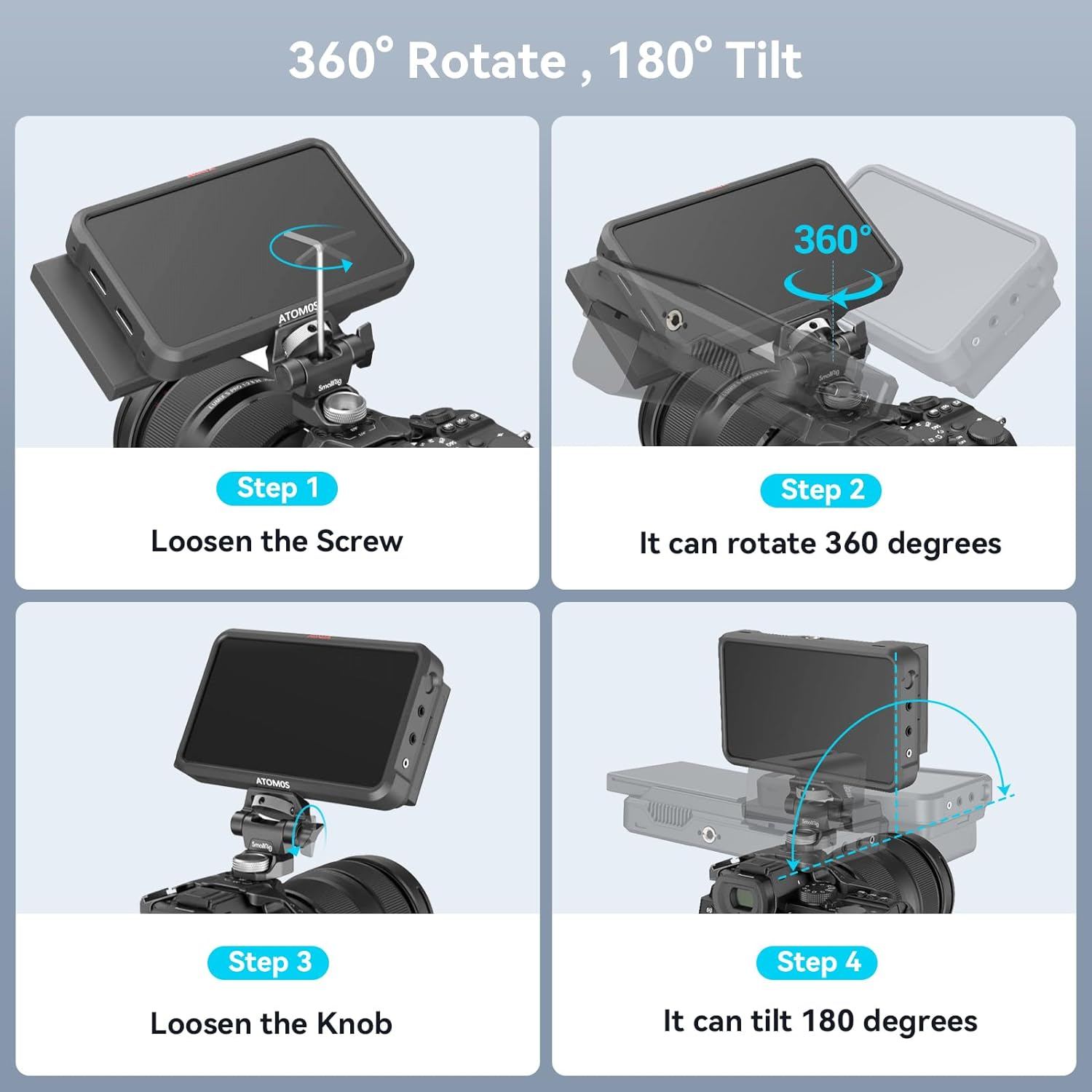 Smallrig Monitor Mount Swivel 360&deg; and Tilt 180&deg; Adjustable Bracket for Arri-Style (Upgrade) for 5" and 7" Monitor - 2903B image number 2