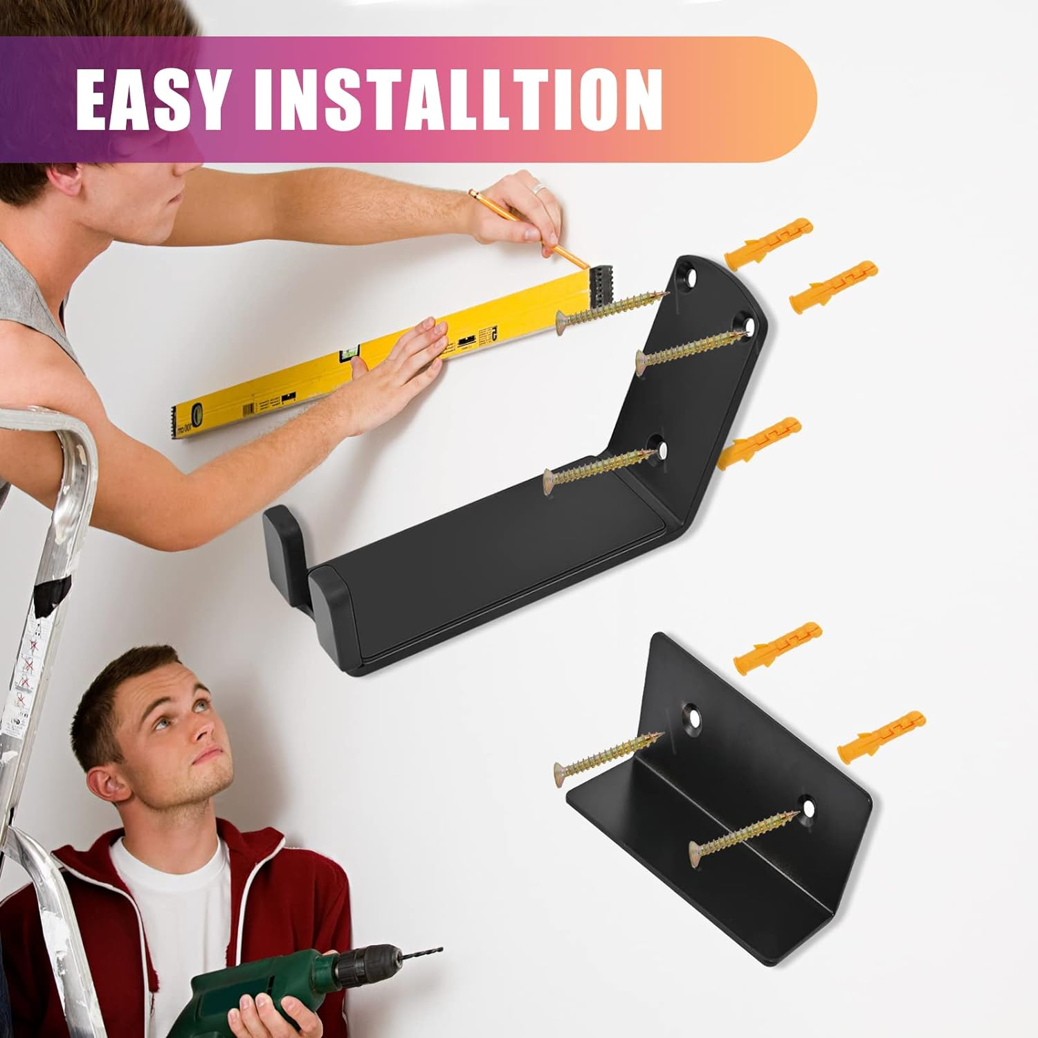 3Pack Wall Mount Pedal Hanger Bike Rack for Garage Storage - Heavy Duty Horizontal Hooks for Bicycle Wall Storage image number 3