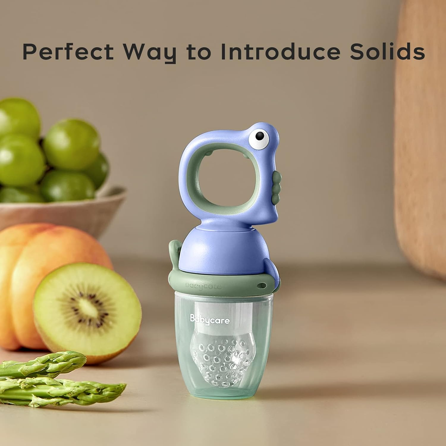 Bc Babycare Baby Food Feeder Pacifiers, Two Size Baby Fruit Pacifier Feeder 2 Pack for Different Month Age Baby,Silicone Food Grade Infant Teether Training Massaging Toy Could Rotate to Squeeze (Blue) image number 3