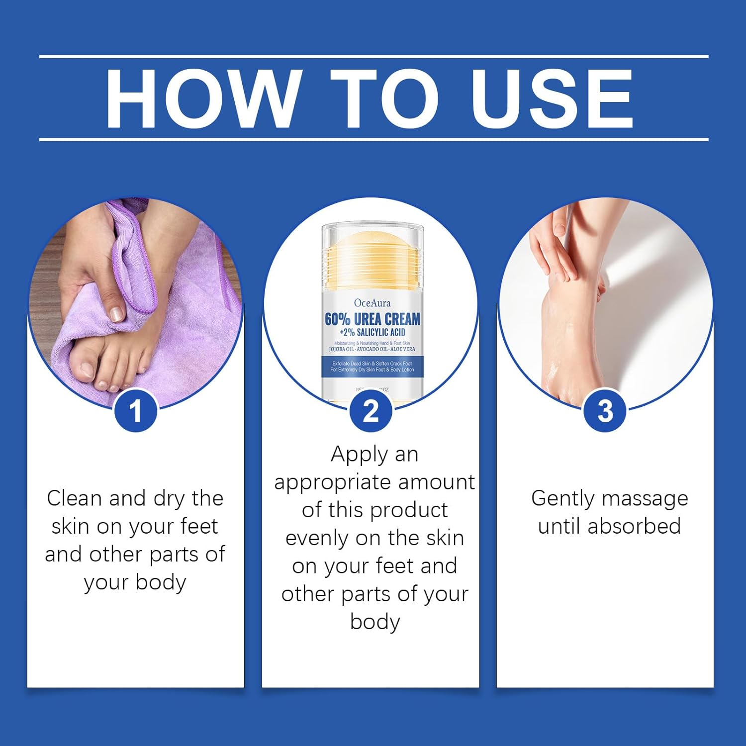 Urea Cream Stick 60 Percent + 2% Salicylic Acid,Foot Repair Cream for Dry,Cracked Heels,Deeply Moisturizing & Softening Heel Balm for All Skin Type(40 G (Pack of 1)) image number 3