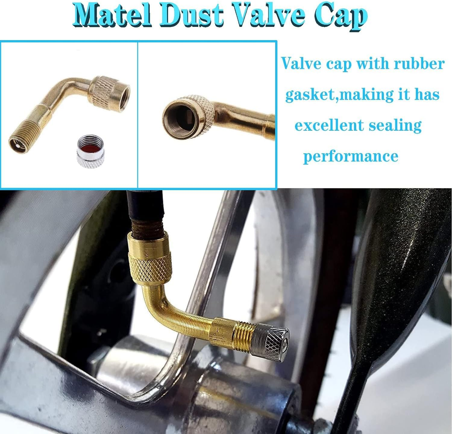 YUENTOEN 4 Pieces Tire Valve Extension, 90 Degree Valve Extender, Universal Brass Curved Tire Air Valve Stem Extension with Valve Cap for Car, Motorcycle, Truck and Bicycle image number 1