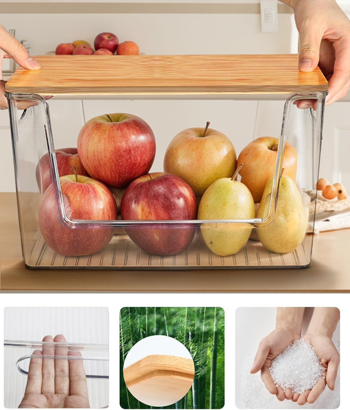 Pack of 4 Potato and Onion Storage, Stackable Pantry Organizers and Storage, Clear Fruit and Vegetable Storage with Bamboo Lid, for Produce Such as Potatoes, Onions, Fruit and Vegetable Storage image number 5