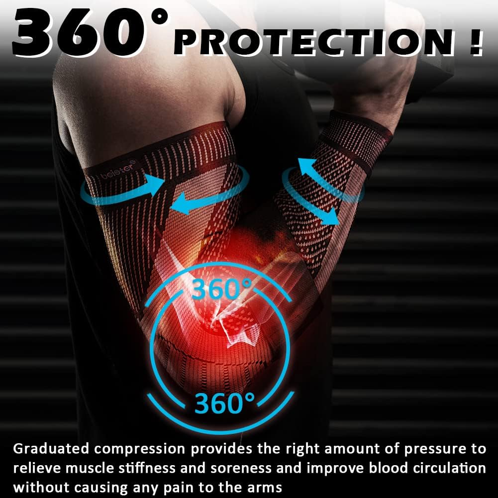 Beister Elbow Brace, Elbow Compression Sleeves with Elastic Strap for Men Women (Pairs), Tennis Elbow Support for Joint, Lymphedema,Dvt,Arthritis, Tendonitis, Sports Injury Recovery image number 4
