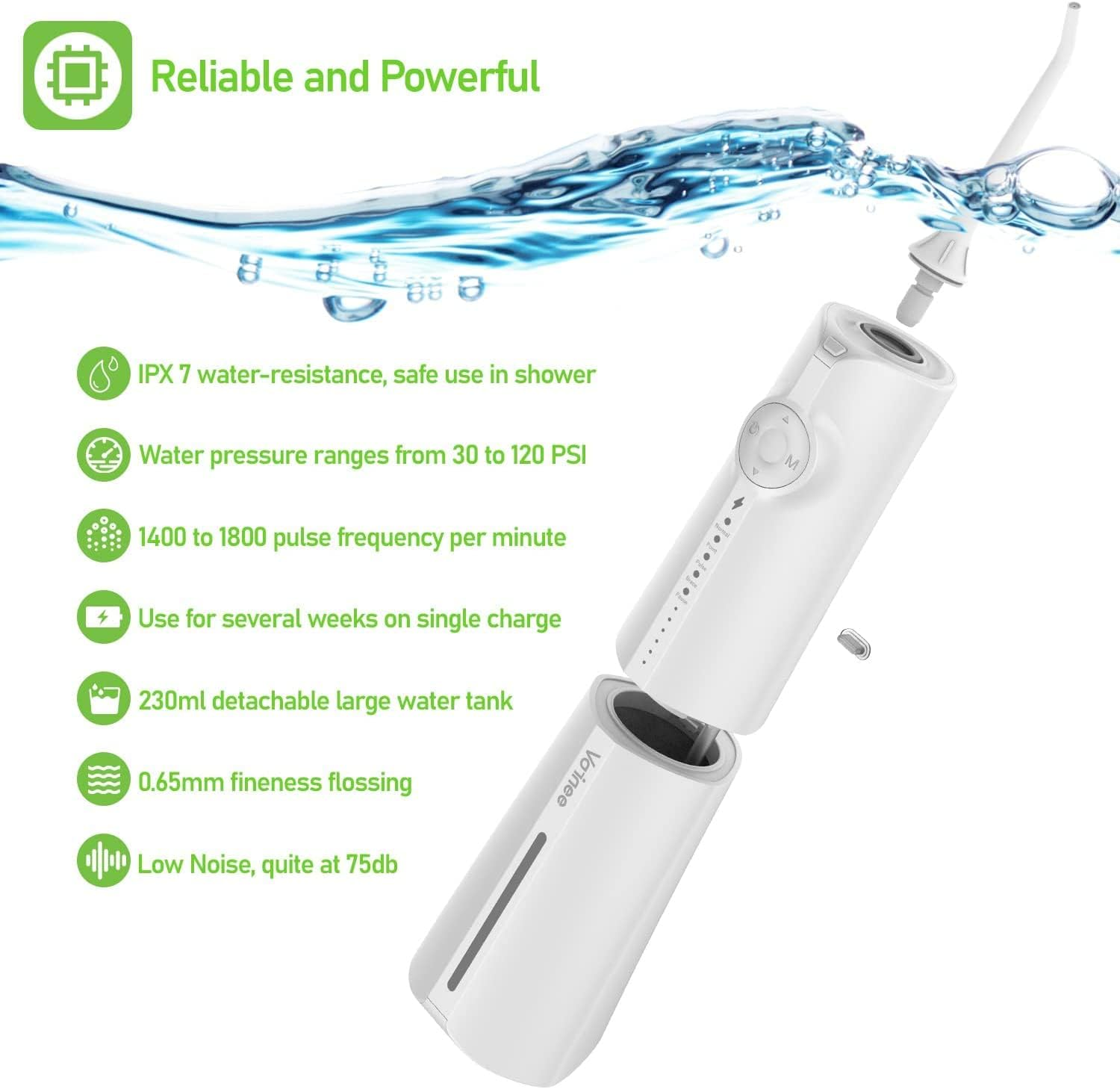 【2025 New Edition】Voinee Water Dental Flosser Oral Irrigator for Dental&Oral Care with 8 Tips 5 Modes 6 Pressure Levels IPX7 Waterproof 300ML Water Tank Low Noise Portable Cordless Rechargeable Teeth Cleaner for Home&Travel image number 3