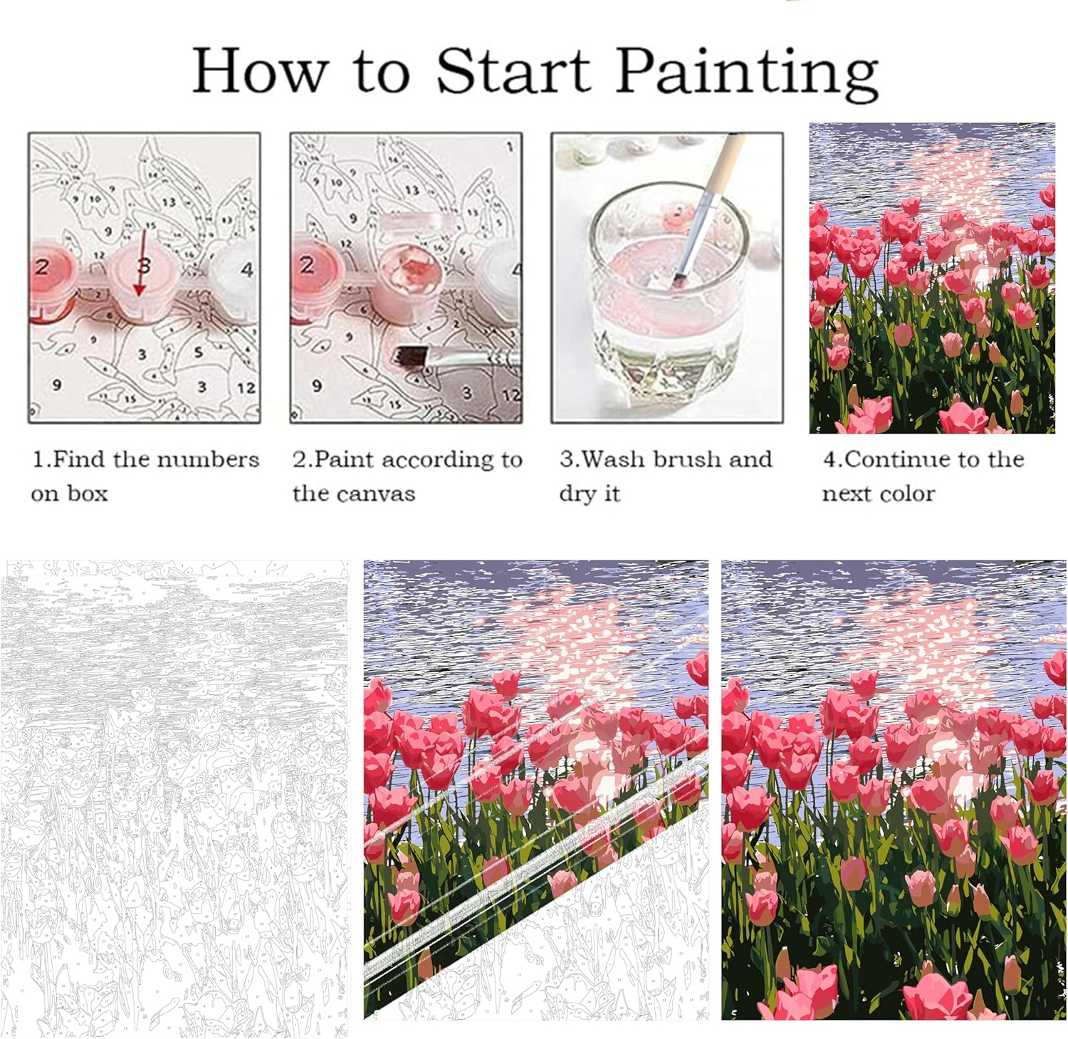 Paint by Number for Adults Beginners,12" Wx16 L Canvas for Painting Kits for Adults in Colorful Box,Paint by Numbers for Home Wall Art Decor-Tulip image number 4