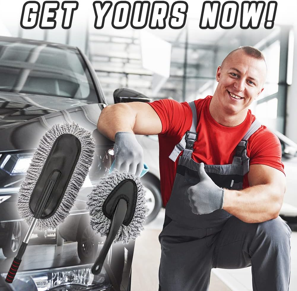 2 Pcs Microfiber Multipurpose 15.7 Inch Car Duster for Vehicle Interior Exterior with Stainless Steel Retractable Comfortable Handle to Trap Dust and Pollen for Car Bike RV Boats or Home Grey image number 6