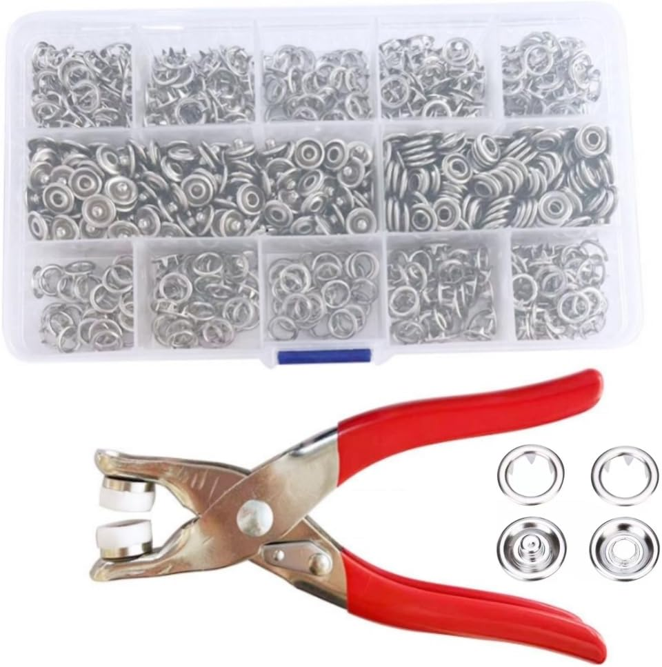 Jindizi 200 Pairs Metal Snap Buttons Kit, Prong Snaps Buttons with Fastener Pliers Press Tool, DIY Sewing Button Set for Garment Sewing and Crafts image number 2
