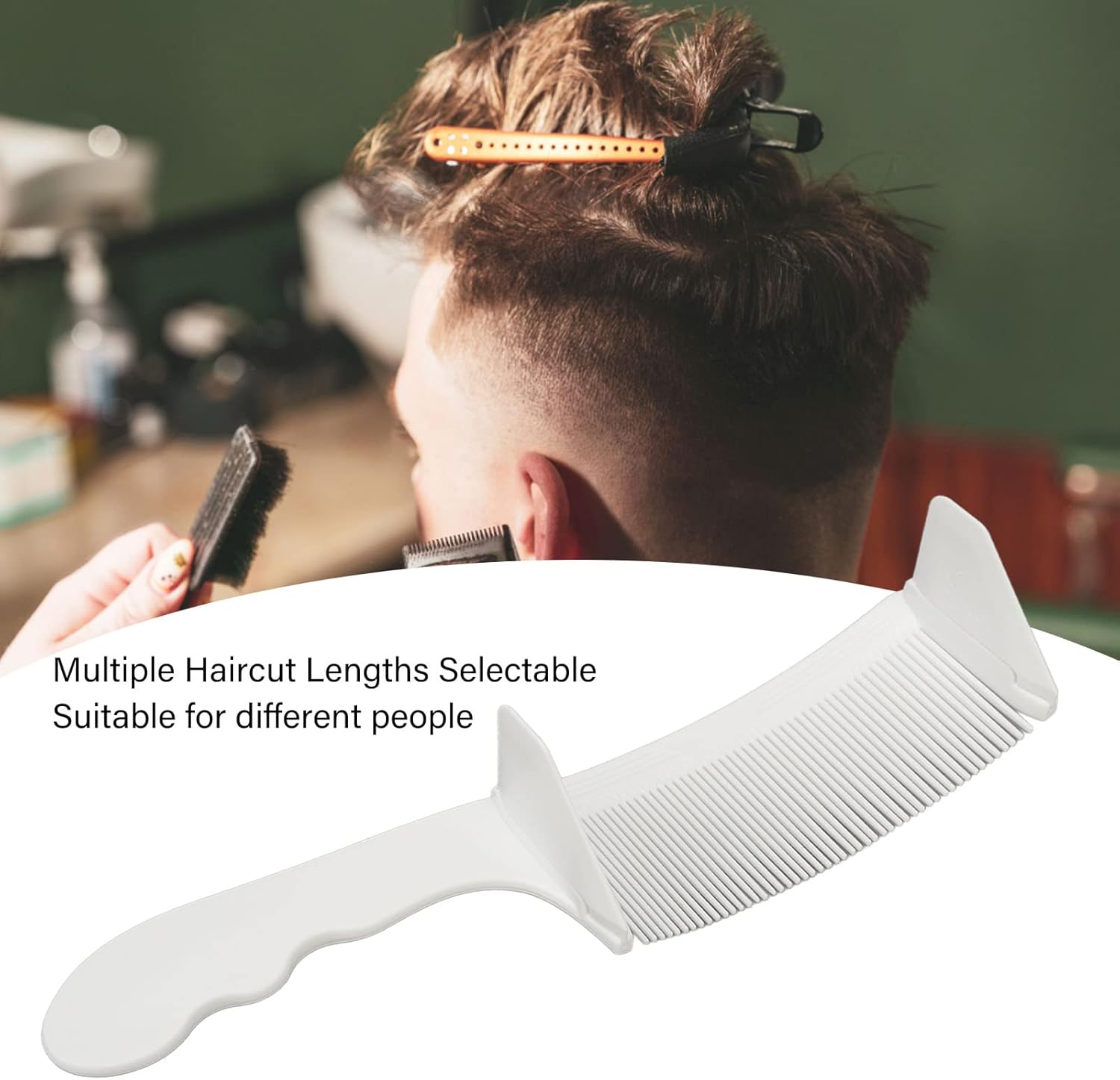 Generic Barber Clipper Comb, Flat Top Multifunctional Ergonomic Curved Clipper Comb Lightweight for Salon for Hair (White) - Black image number 7