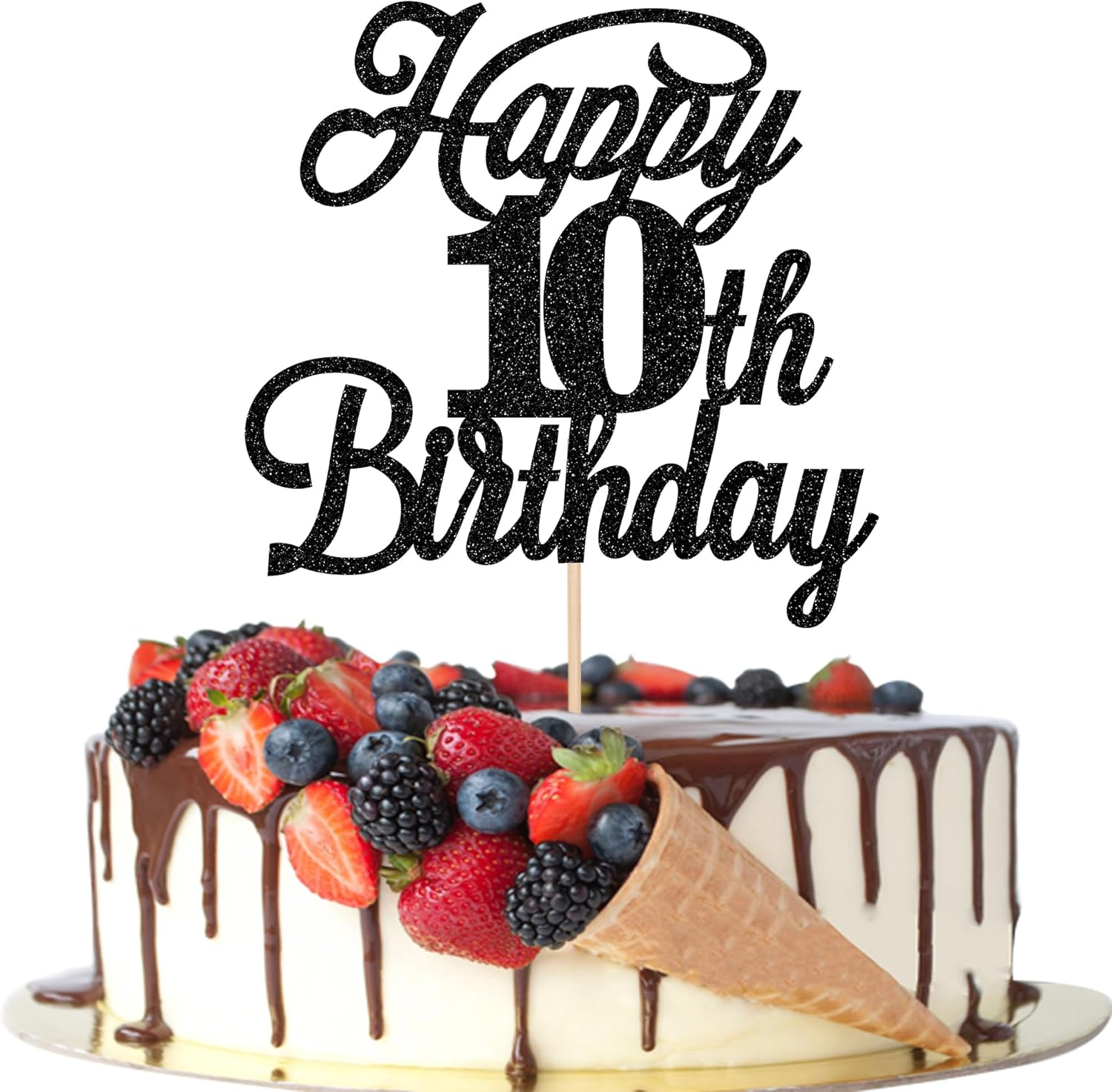 Rsstarxi 1 Pack Happy 100Th Birthday Cake Topper Black Glitter 100 & Fabulous Cheers to Years Old Pick for Celebrating 100Th Anniversary Party Decorations Supplies, Black 100Th (Xm063-Black 100Th)