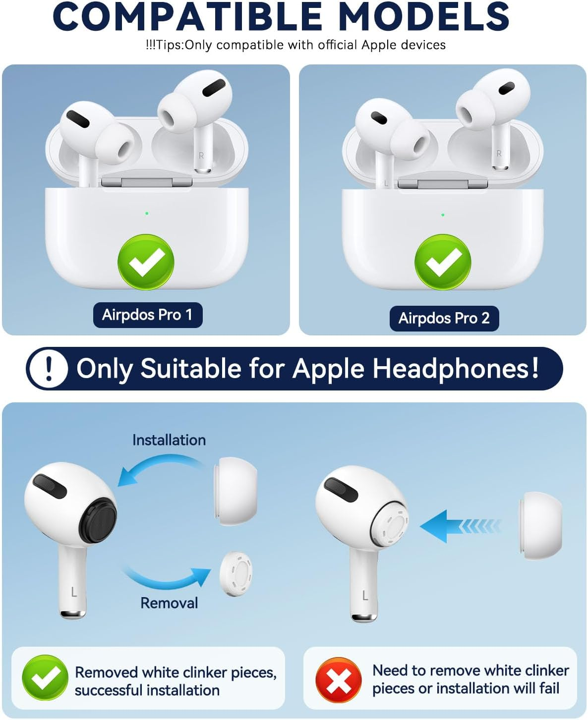 【4 Pairs】 Replacement Ear Tips for Airpods Pro 2Nd/1St Generation,Noise Reduction Hole&Built-In Dust Guard Screen,Silicone Ear Tips for USB-C Charging Case with Cleaner Pen and Original Box(Xs/S/M/L) image number 2