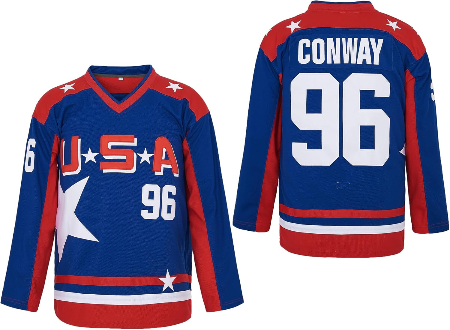 Men'S #96 Charlie Conway Mighty Ducks Team USA Movie Hockey Jersey Stitched Size S Blue image number 4