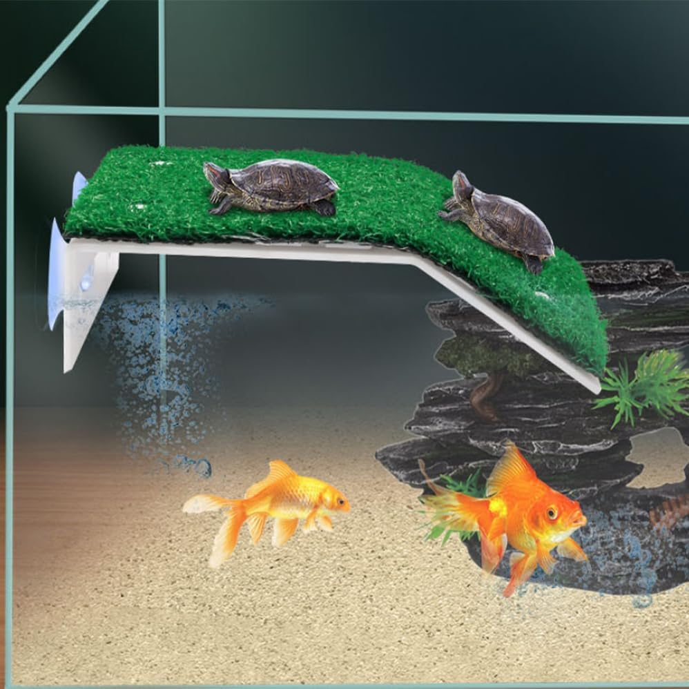 2PCS Turtle Basking Platform, Simulation Grass Turtle Ramp Tortoise Climbing Ladder for Aquarium,Lawn Tortoise Climbing Ladder Turtles Resting Terrace for Reptile Frog Terrapin - Large image number 1