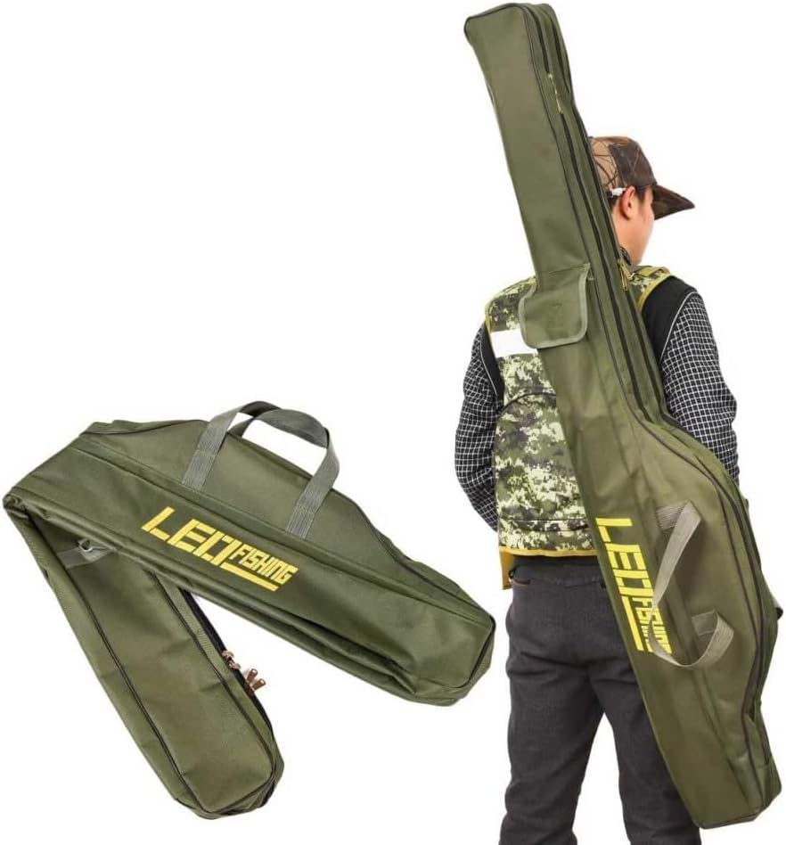 Canvas Folding Fishing Rod Bag Fishing Pole Case Fishing Tackle Gear Travel Case,Collapsible Portable Foldable Fishing Rod Carrier Fish Pole Tools Storage Bag,For Traveling/Boat/Lake Fishing image number 5