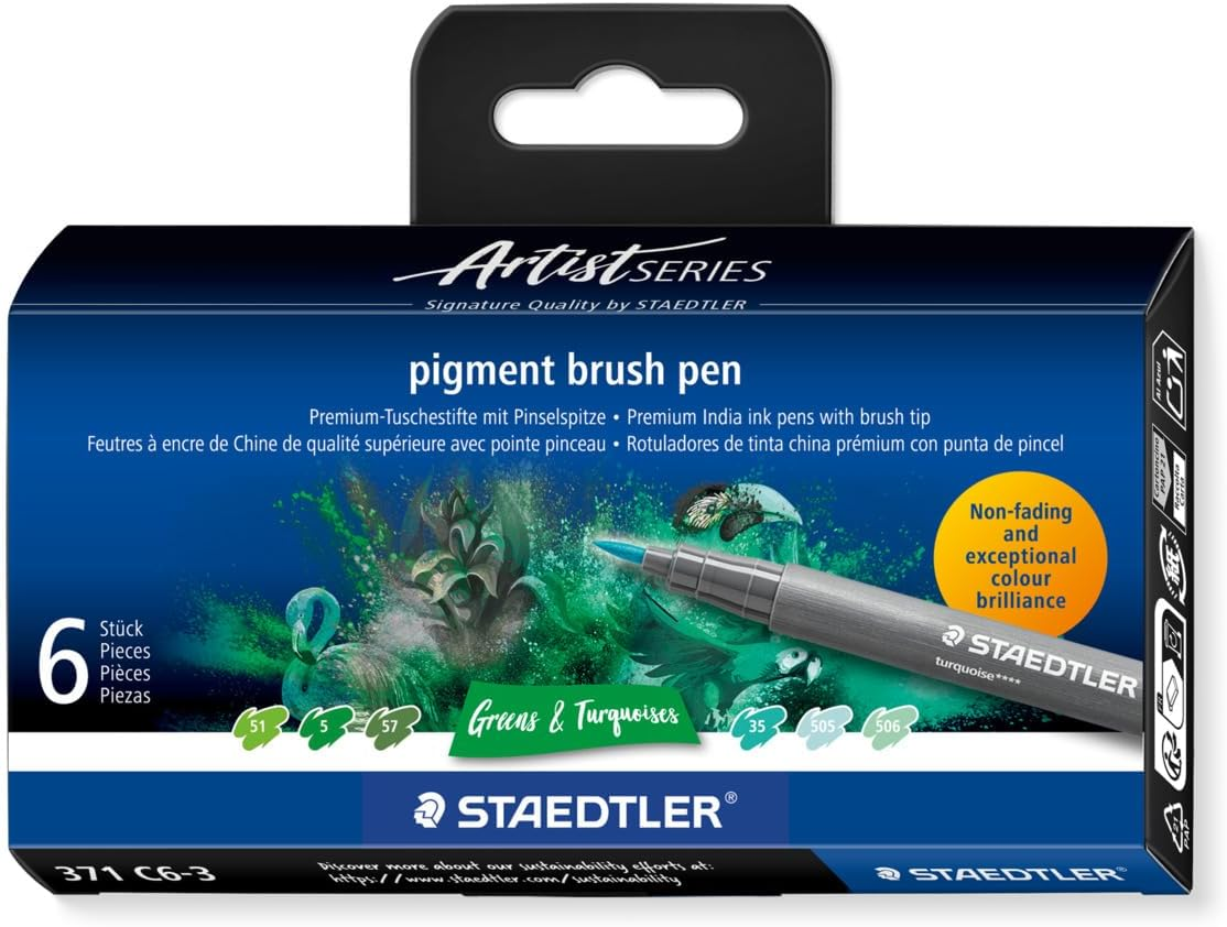 STAEDTLER 371 C12-2 Pigment Arts Brush Pen - Assorted Pastel Colours (Pack of 12)