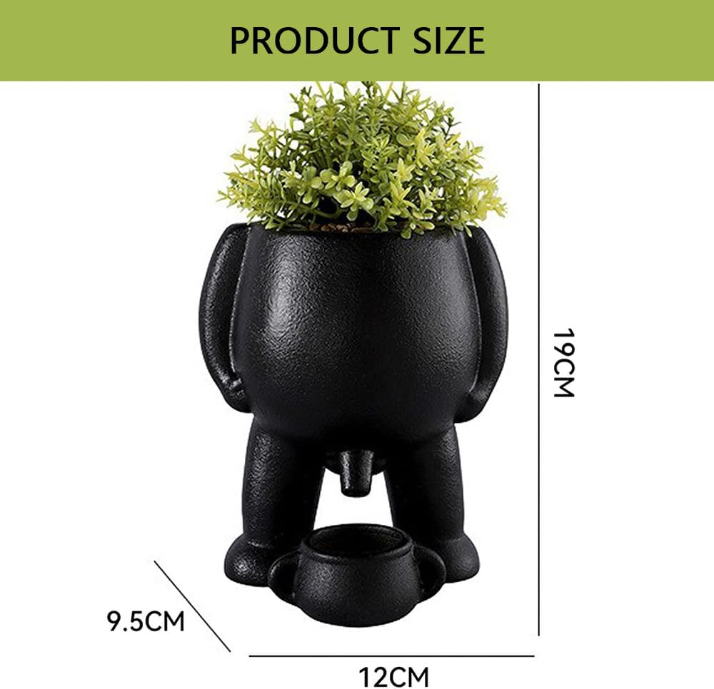 HYAVIA Funny Peeing Planter Pots &ndash; Unique Face Flower Pots for Indoor/Outdoor Decor, Cute Succulent Head Planter for Home Garden, Quirky Gift Idea for Plant Lovers, Black image number 3