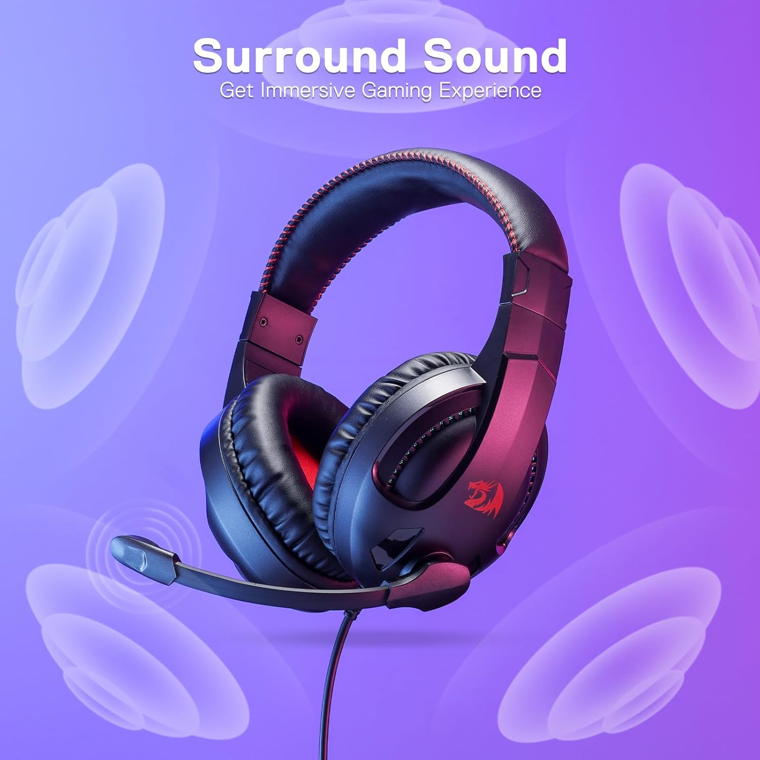 Redragon H211 RGB Wired Gaming Headset, 7.1 Surround Sound, Memory Foam Ear Pads, Lightweight Over-Ear Headset with Mic, Multi-Platforms Headphones, Works with PC, Xbox Series, NS - Black image number 5