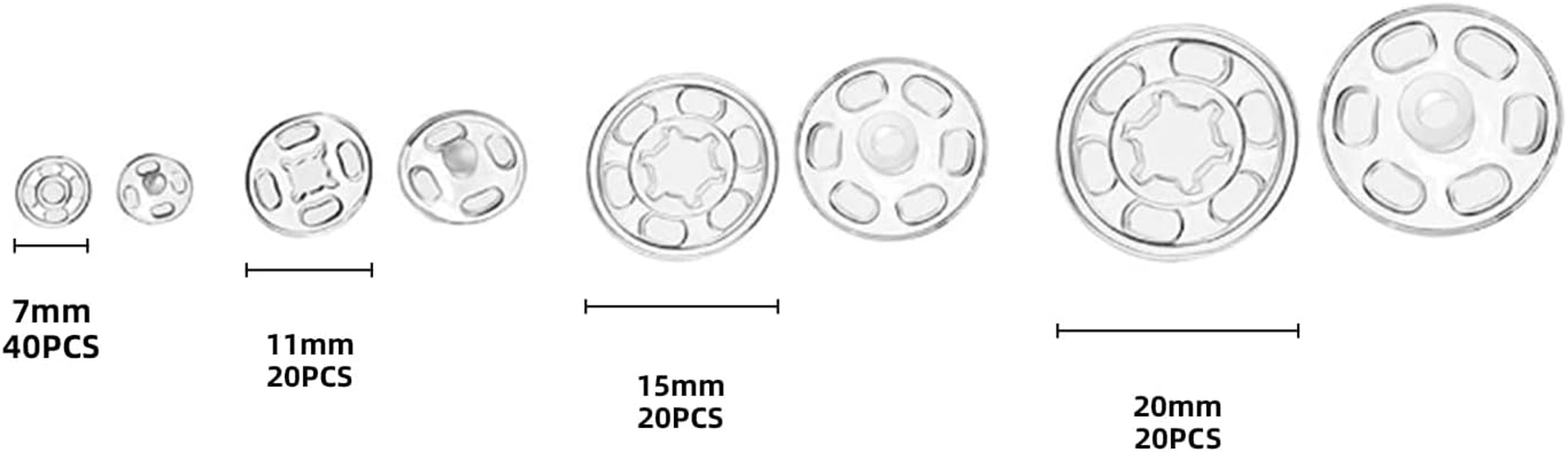 100 Sets Plastic Snap Fasteners Buttons Plastic Snaps Buttons Sew-On Snap Buttons Press Studs Snap Fasteners Transparent Buttons for Purse Handbag Clotheing Craft Supplies (7 Mm,12 Mm,15 Mm,21 Mm)