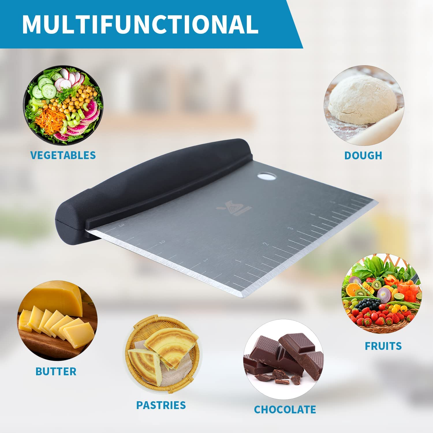 MSY BIGSUNNY Dough Scraper Baking Pastry Cutter Good Grip Pastry Scraper Stainless Steel Dough Cutter image number 1