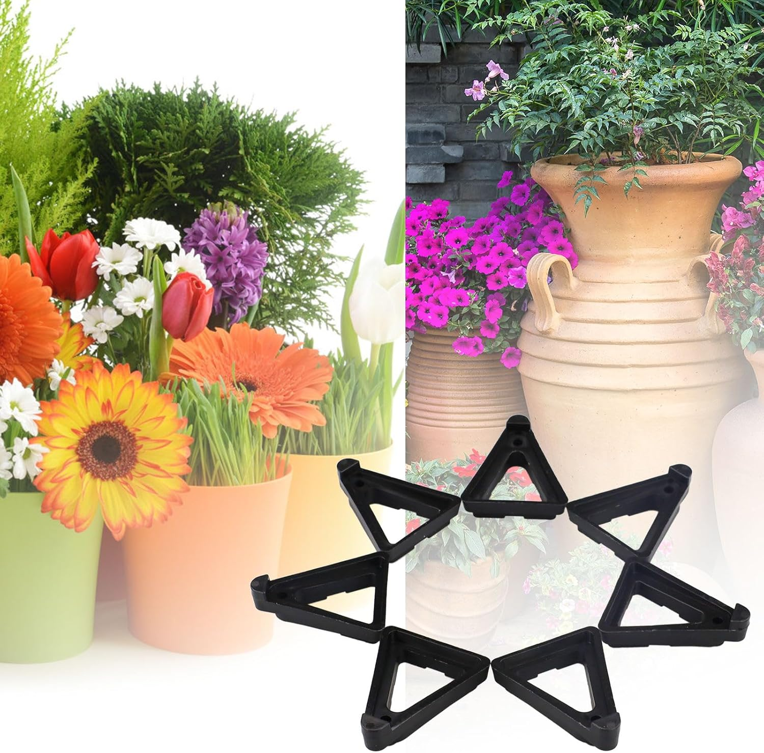 24 Pcs Pot Toes Plant Feet Invisible Flower Risers Potted Triangle Stand for Indoor and Outdoor Lifters Supports Pots Terracotta Small Large Pot(Black) image number 6