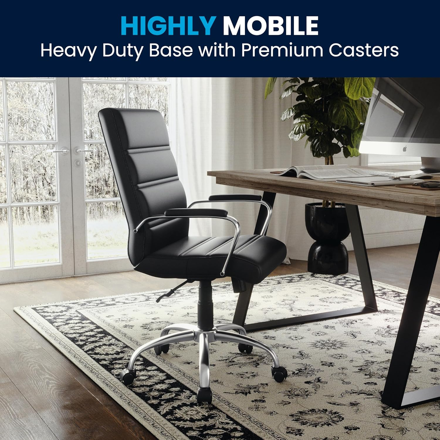 Flash Furniture Mid-Back Black Leathersoft Executive Swivel Office Chair with Chrome Base and Arms image number 1