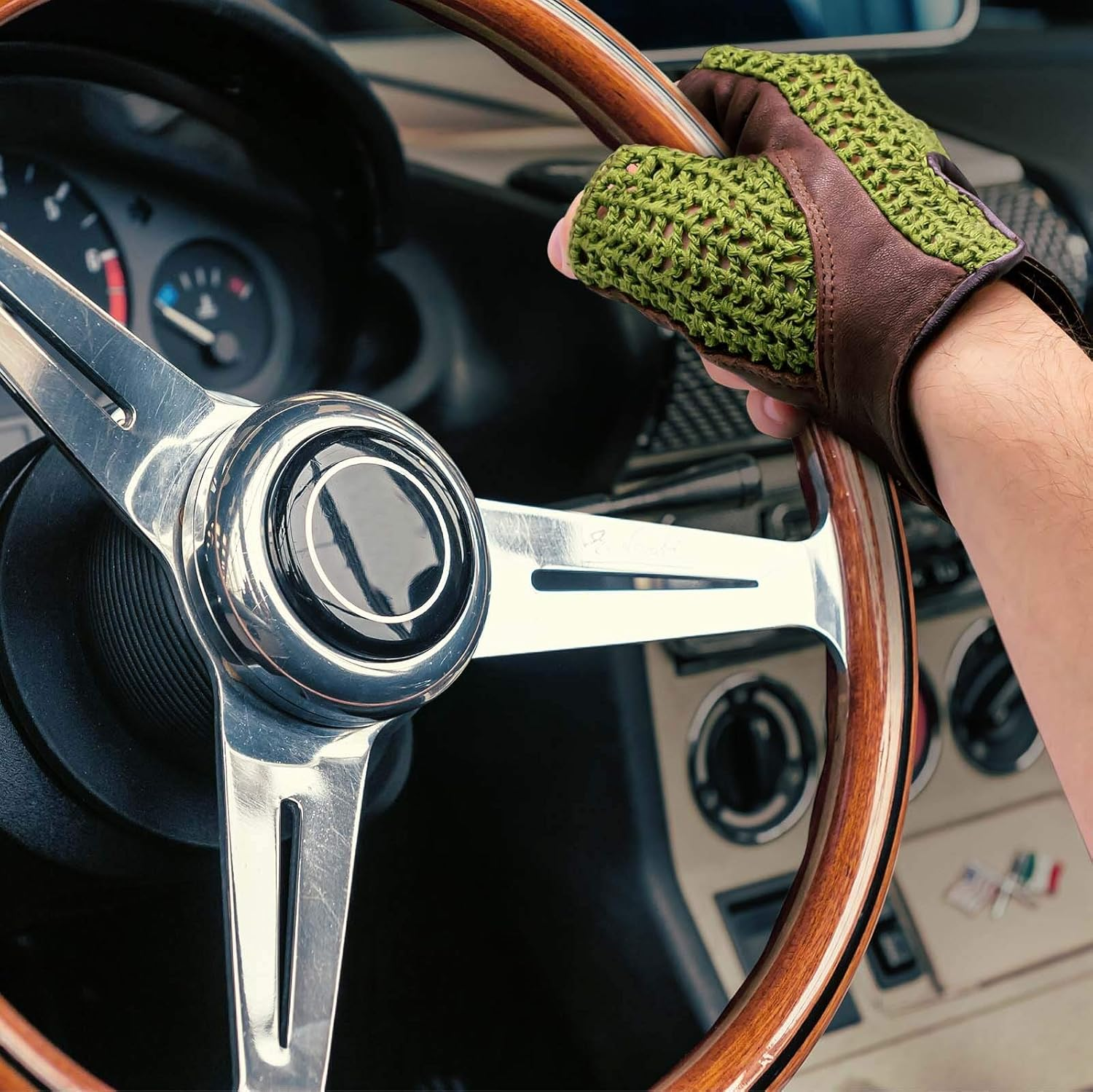 Adapter Universe Driver'S Gloves Retro Vintage Leather Fingerless Driving Gloves Bicycle image number 2