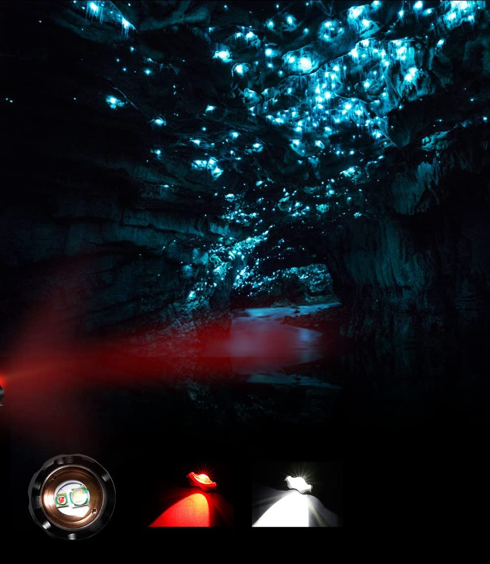 Red and White Light Handheld LED Flashlight, 2In1 Super Bright Zoomable Aluminum Alloy Torch for Camping Hiking Caving Indoor Outdoor