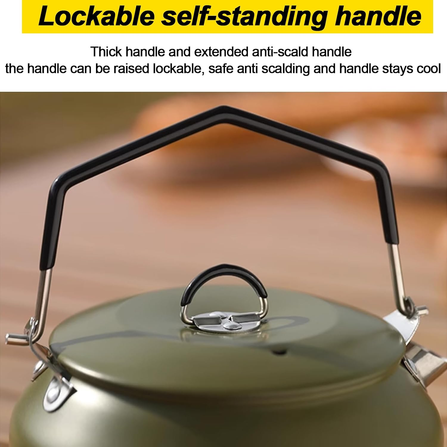 Camping Kettle Camp Tea Coffee Pot, 1L Stainless Steel Outdoor Campfire Camp Kettle, Portable Lightweight Teapot Fast Heating Boiling Water, Ideal for Hiking Picnic Travel, Green - Black image number 2
