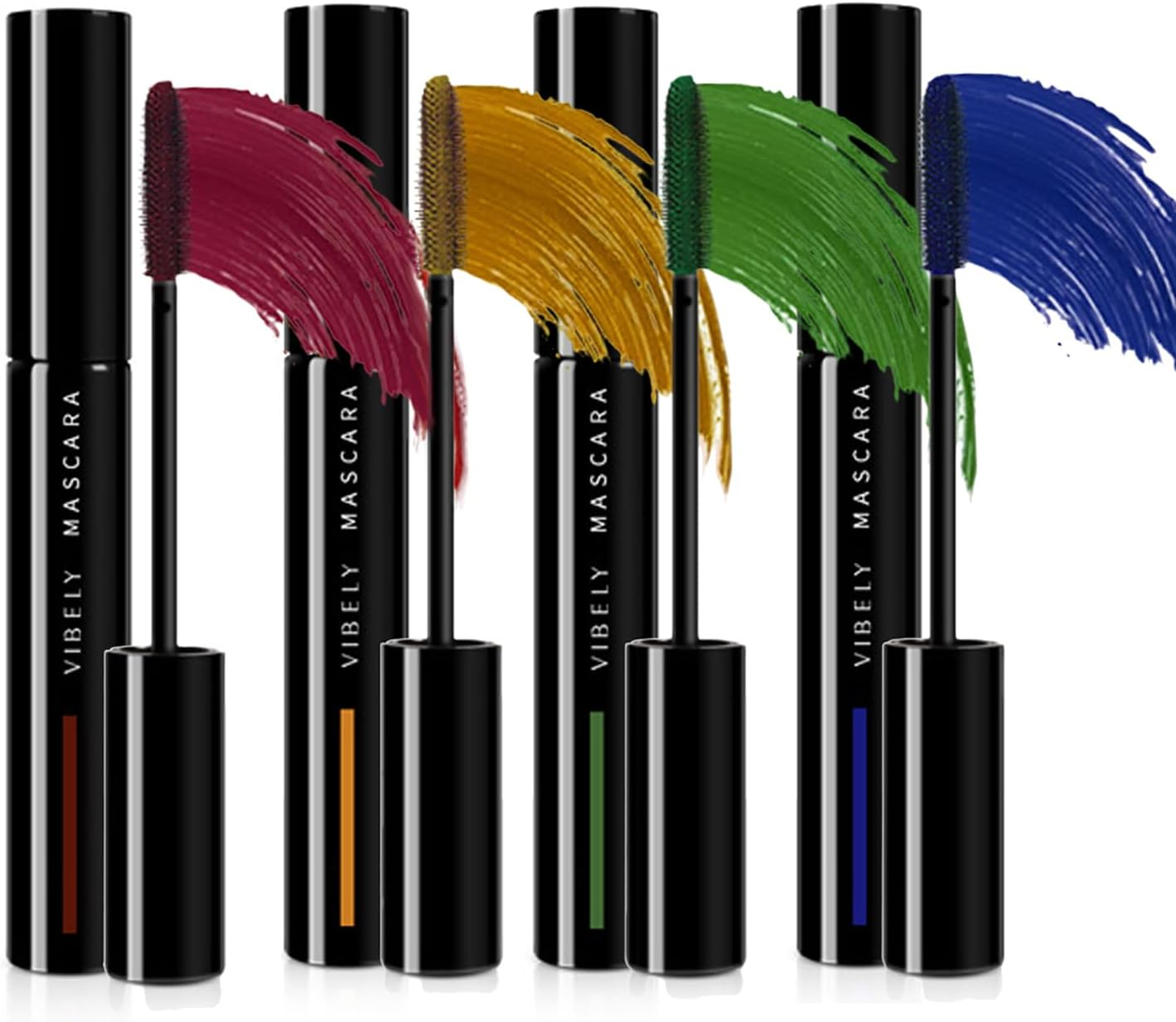 4 Colours Coloured Mascara, Colorful Mascara Blue Purple Green Red Mascara Waterproof Mascara, Length Volume, Long-Lasting Charming Rainbow Color 4D Silk Fiber Lash Volume-Effect image number 2