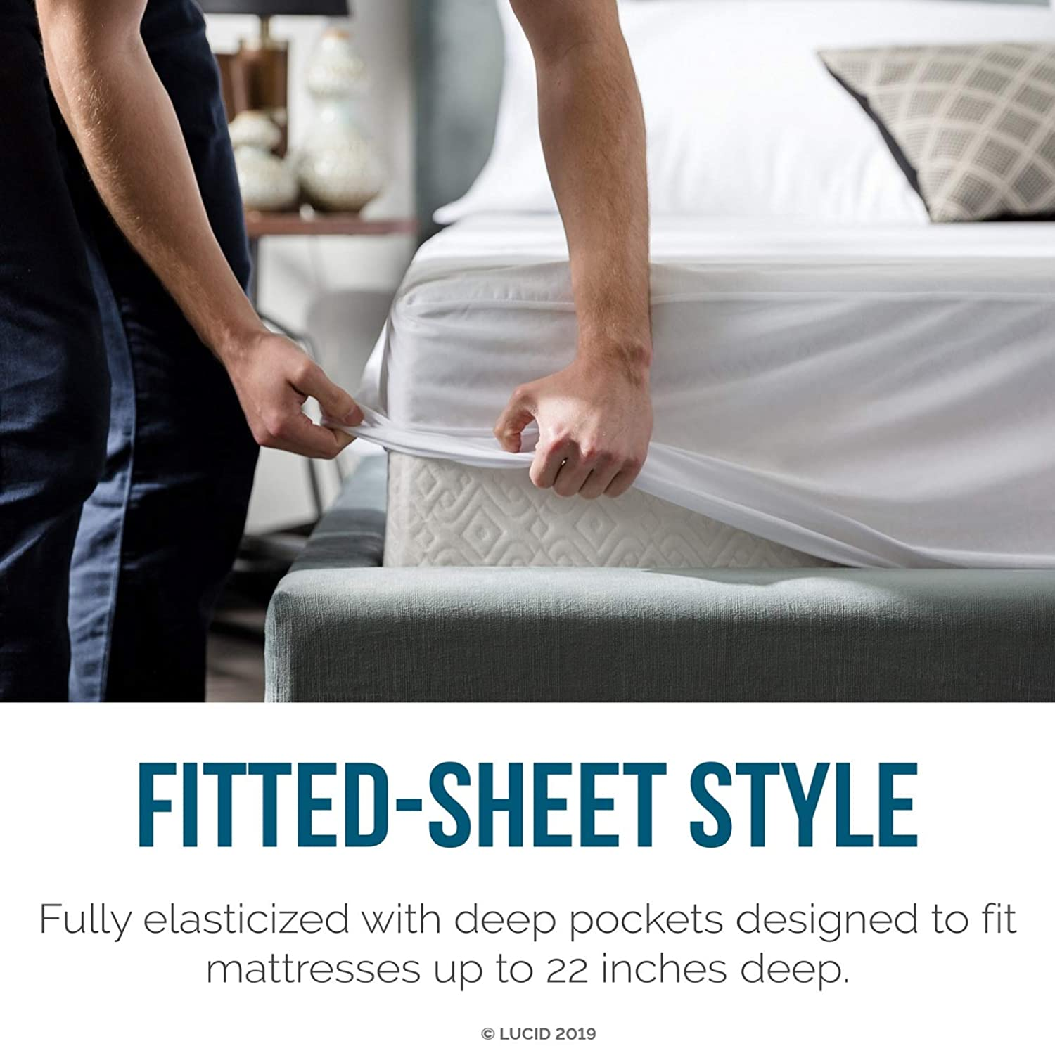 Lucid Premium Hypoallergenic 100% Waterproof Mattress Protector - Universal Fit, Cotton Terry Top,White Twin image number 4