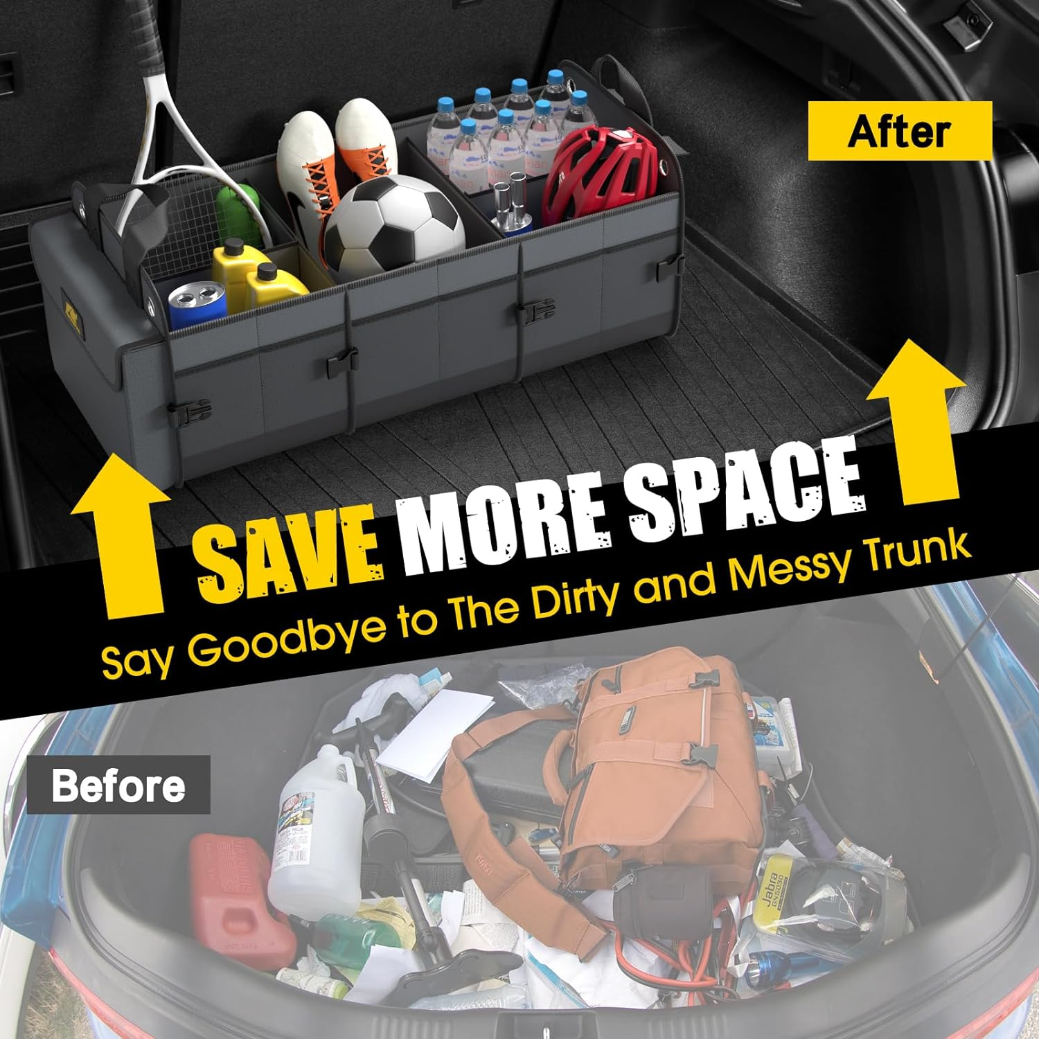 MIKKUPPA Car Trunk Organizer - 70L Collapsible Trunk Organizer for Groceries, Car Storage Organizers for SUV Auto Truck Van with Non Slip Bottom (Black) 7 image number 2