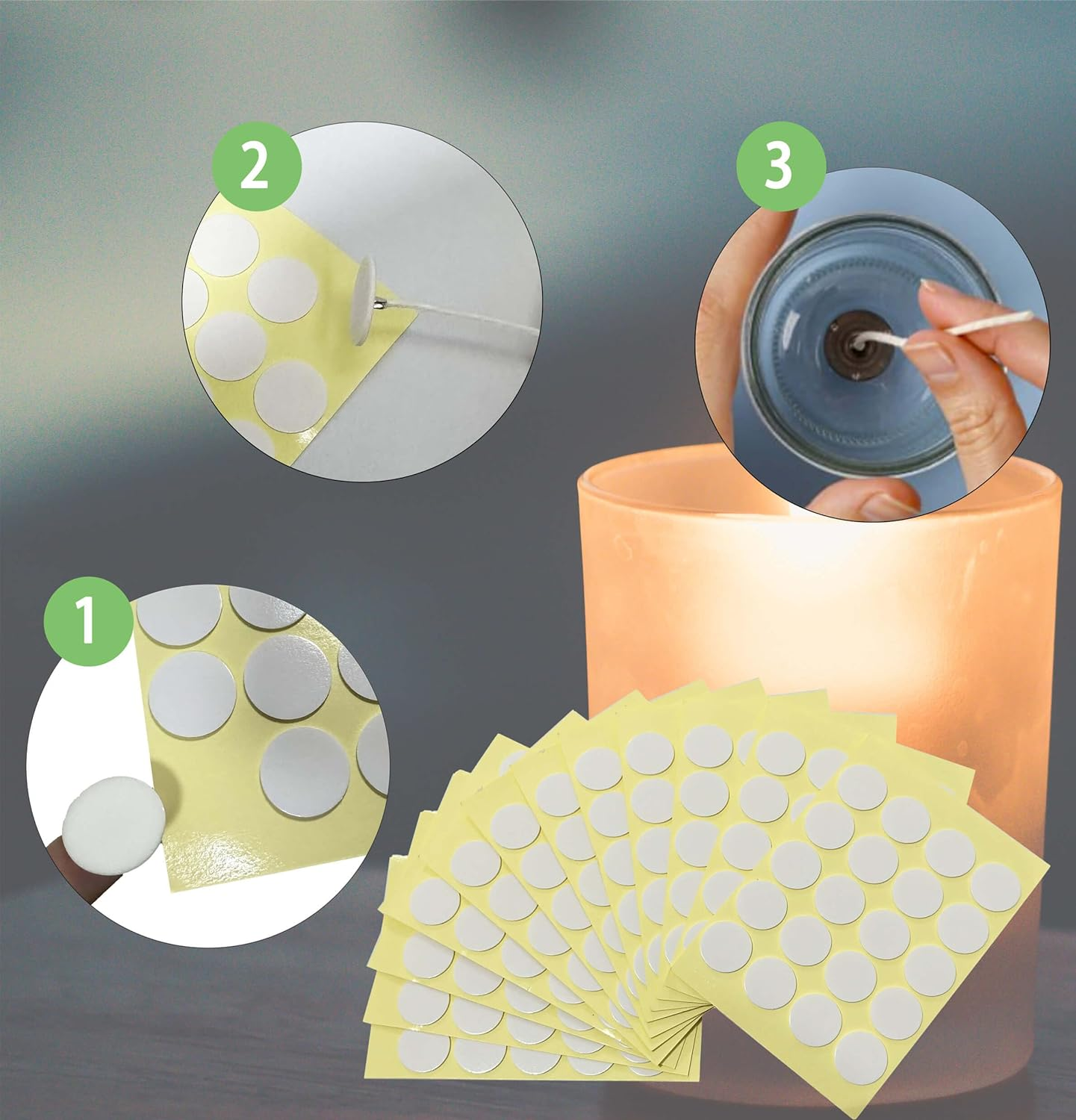 480PCS Candle Wick Stickers, White, Heat Resistant, Double-Sided, Self-Adhesive, Indoor Use, Candle Making Supplies image number 4