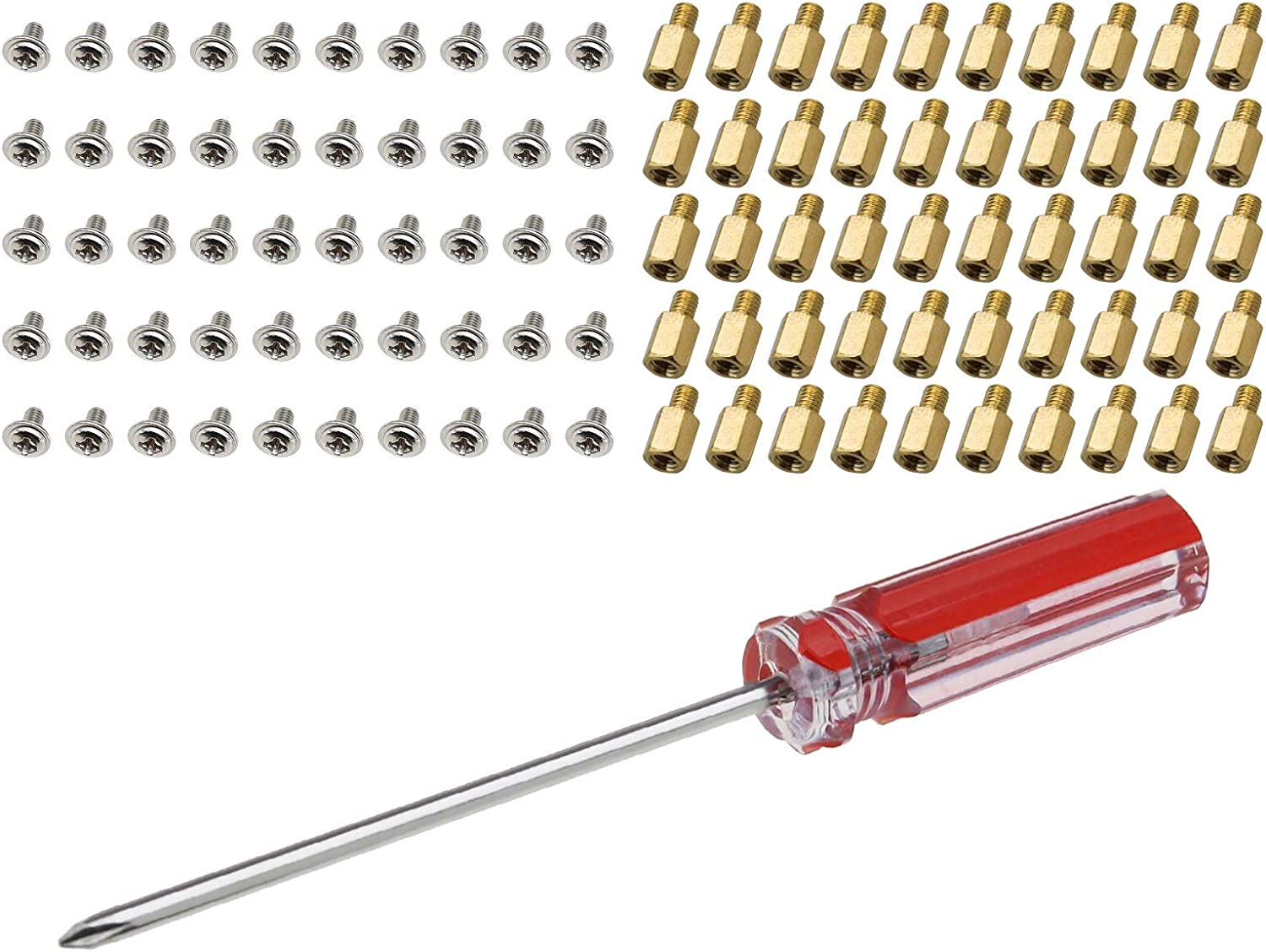 Emsea PC Case Motherboard Screws Kit, M3X6X4Mm Brass Standoffs M3X5Mm Screws with Screwdriver for Hard Drive Computer Case Motherboard image number 1