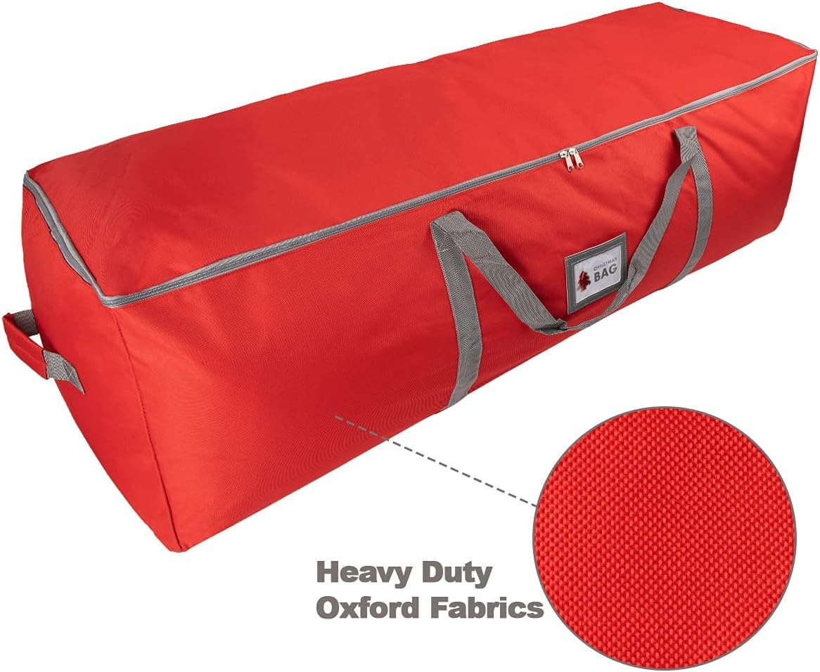 Heavy Duty Oxford Christmas Tree Storage Bag with Extra Padded Handles| Waterproof Oxford Artificial Tree Storage Bag | 51" L X 16" W X 16" H, ID Card Included (Red) - Black image number 4