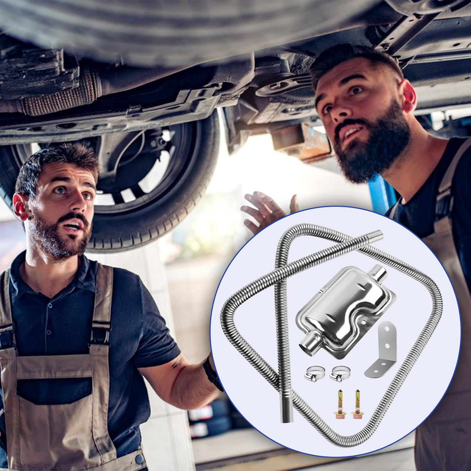 200Cm/78" Diesel Heater Exhaust Pipe with Muffler and Clamps, 1"/2.5Cm Stainless Steel Parking Air Heater Generator Hose, Fuel Tank Diesel Gas Vent Hose image number 5