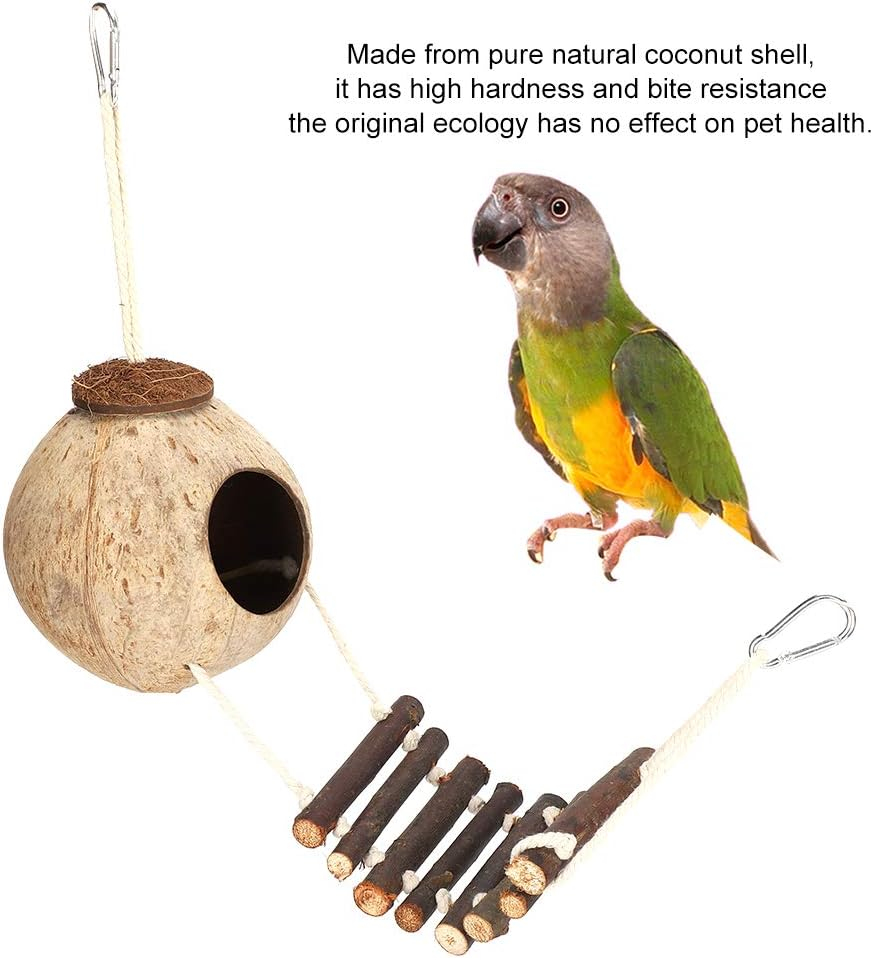 High Hardness Coconut Nest, Bite Resistance Coconut Shell House, Climbing Ladder Hideaway Toy House for Birds image number 6