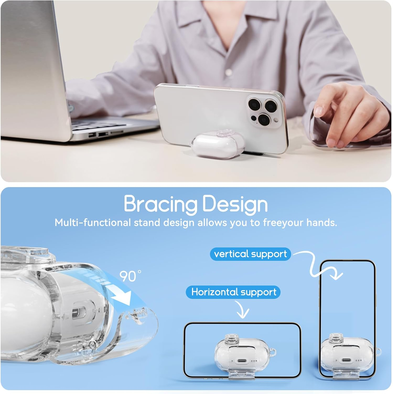 For Airpods 4 Case Cover（2024） with Lock & Phone Stand,Soft TPU Transparent Protective Case for Airpod 4Th Anc（Active Noise Cancellation） for Women&Man with Cleaning Kit and Keychain image number 1