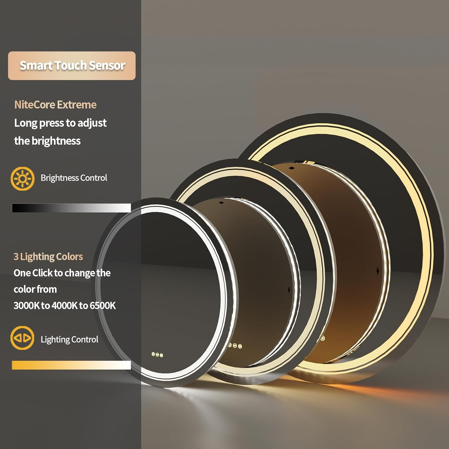 LUVODI round Illuminated Bathroom Mirror: 600Mm Dimmable LED Lighted Circle Wall Mounted Vanity Mirror with Demister Pad Smart Touch Sensor for Makeup Shaving Hairdressing, Front Lighted + Backlit image number 1