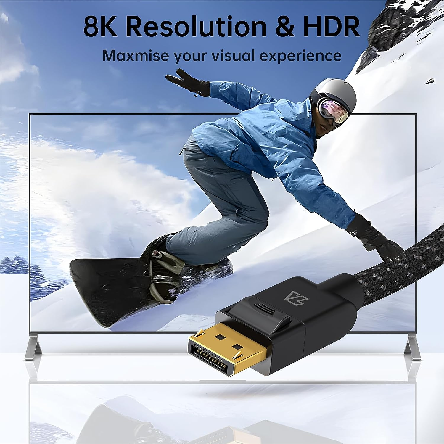 Displayport 1.4 Video Cable 2M, 8K Displayport Cable Support 8K@60Hz / 4K@144Hz, 32.4Gbps HDR High Speed Nylon Braided Displayport Cord for HDCP 3D,Laptop,Pc,Gaming Monitor,Tv image number 1