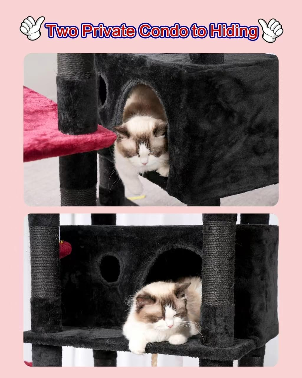 Cat Tree for Indoor Cats Large Adult, 188Cm Cat Tower for with 3 Big Platforms, 2 Baskets, 2 Condos, Multi-Level Cat Scratching Posts, Black and Red GCT030BR - Light Gray image number 5
