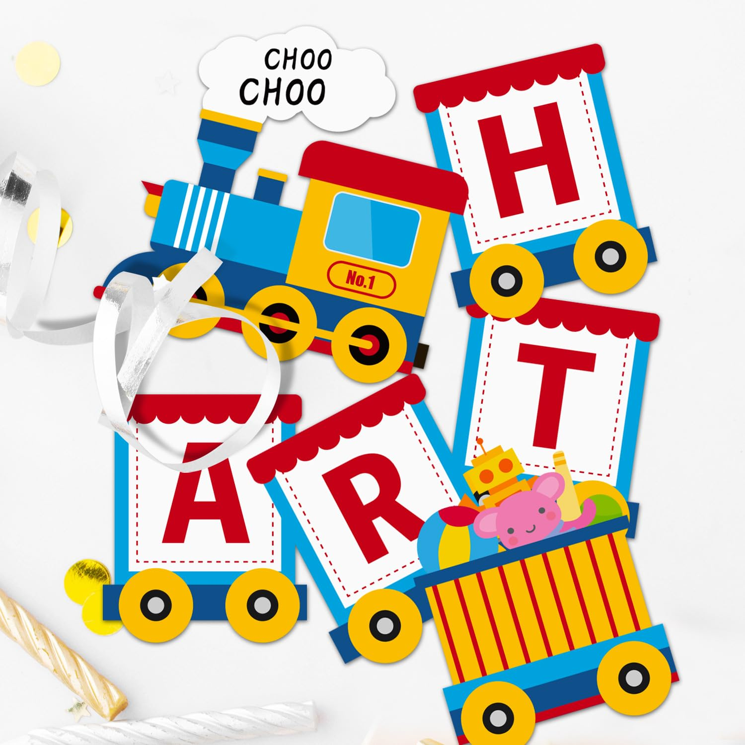 Train Theme Happy Birthday Banner, Party Decoration, Blue and Red,Party Banners, Train Styles, Birthdays, English Banners, Birthday Supplies, Decorations image number 4